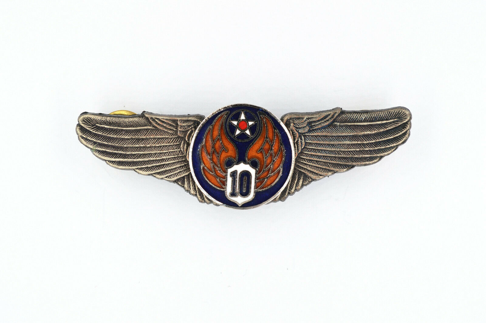 U.S. WWII WWII 10TH Air Force Wings Badge Pin Medal Enamel