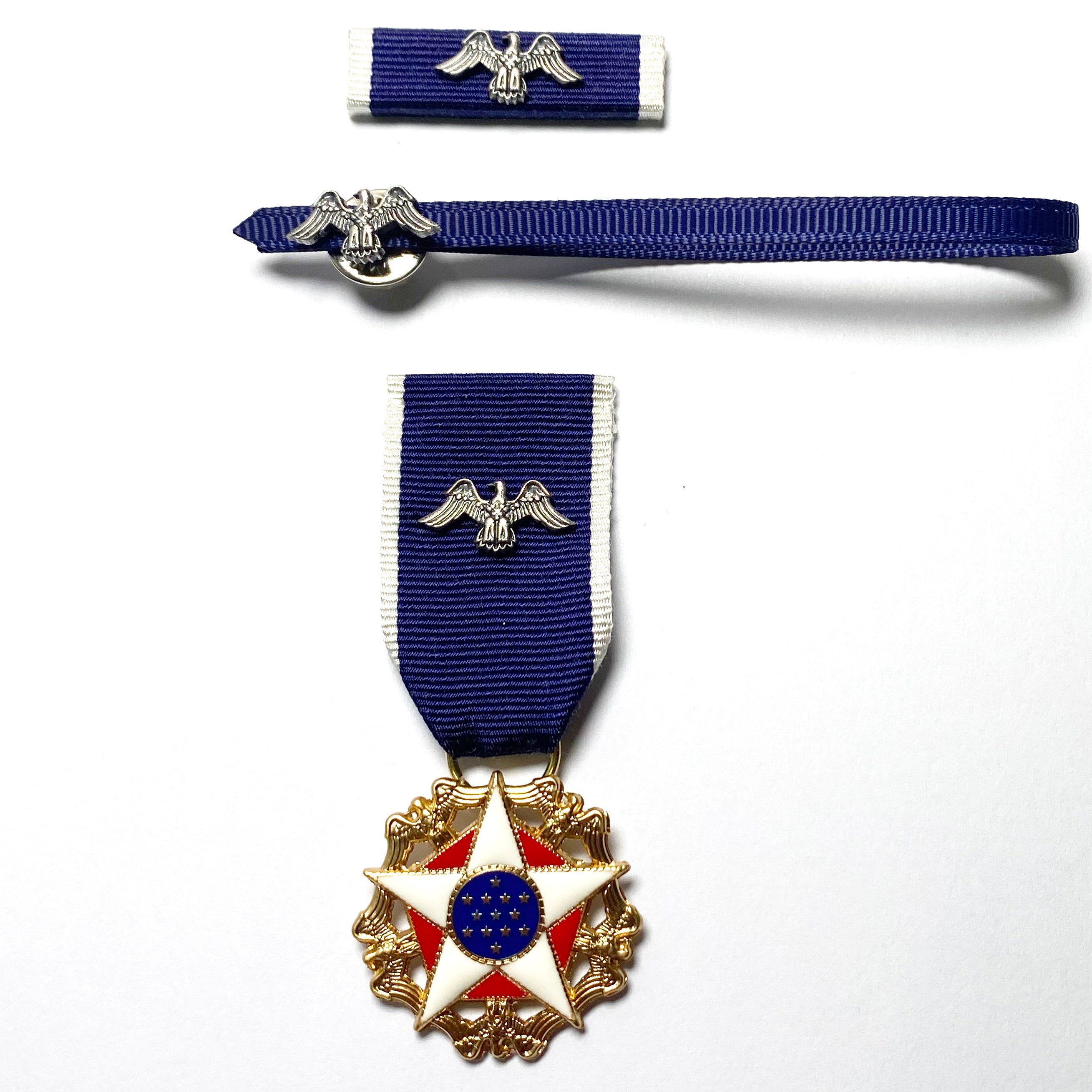 U.S. Presidential Medal of Freedom Mini Medal + Ribbon Bar + Service Ribbon replica