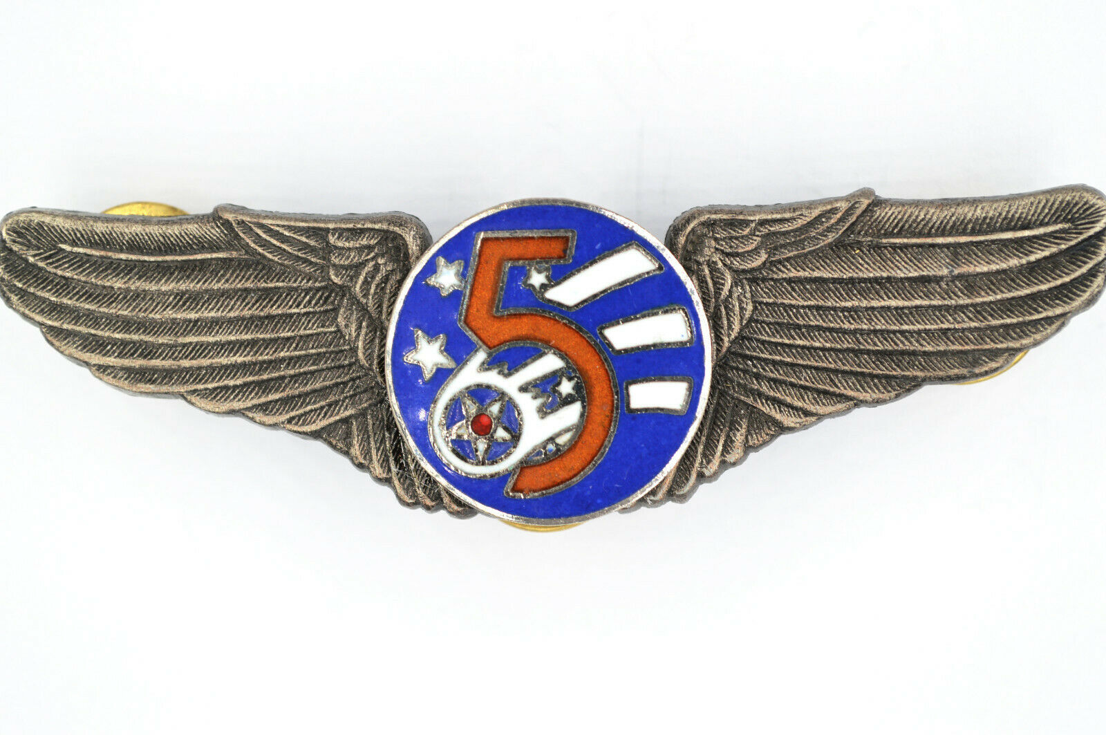 U.S. WWII WWII 5TH Air Force Wings Badge Pin Medal Enamel