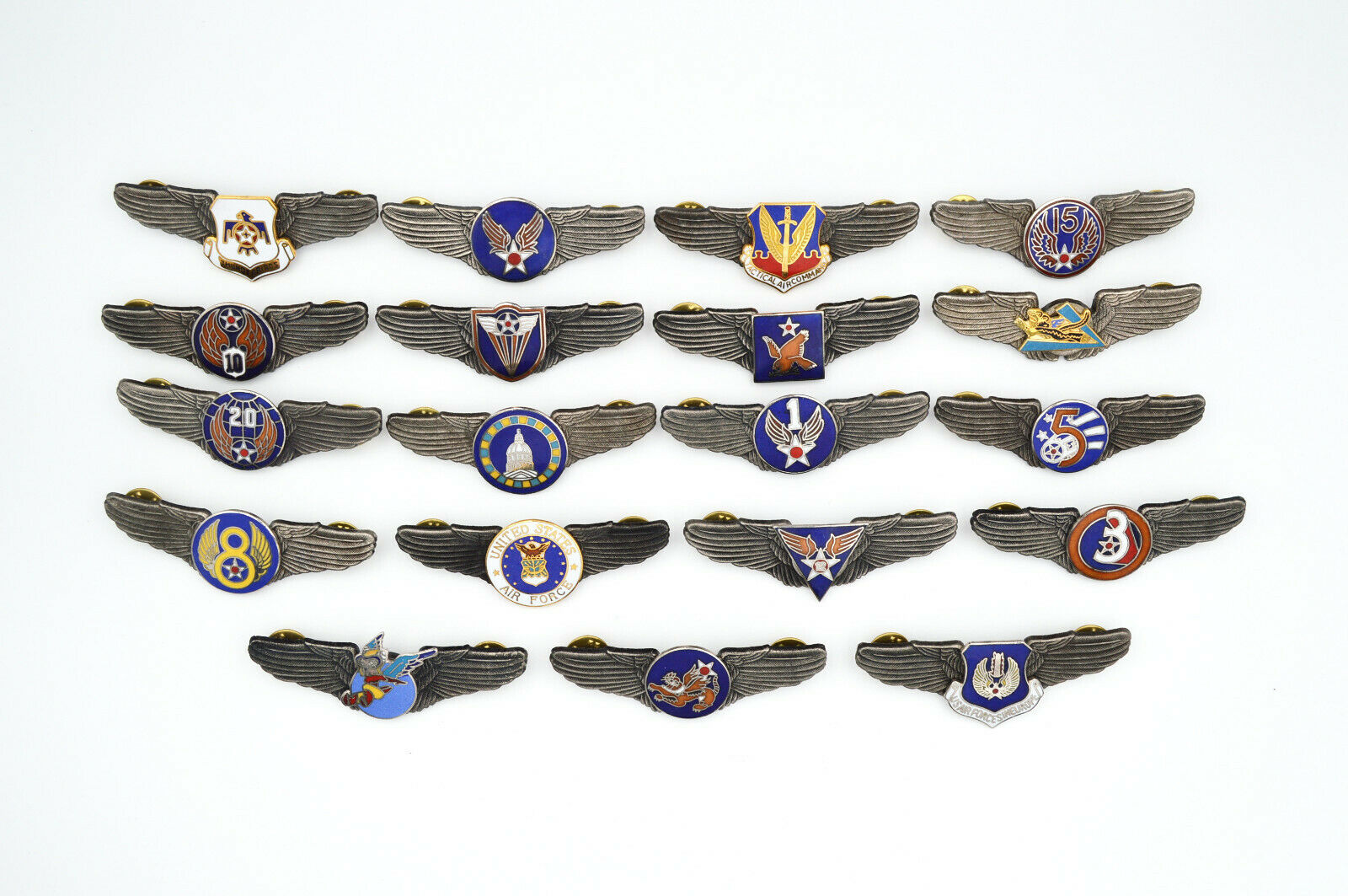 WWII U.S. U.S. Army Air Force Wings Pin Medal Full Set 19 Badges Enamel