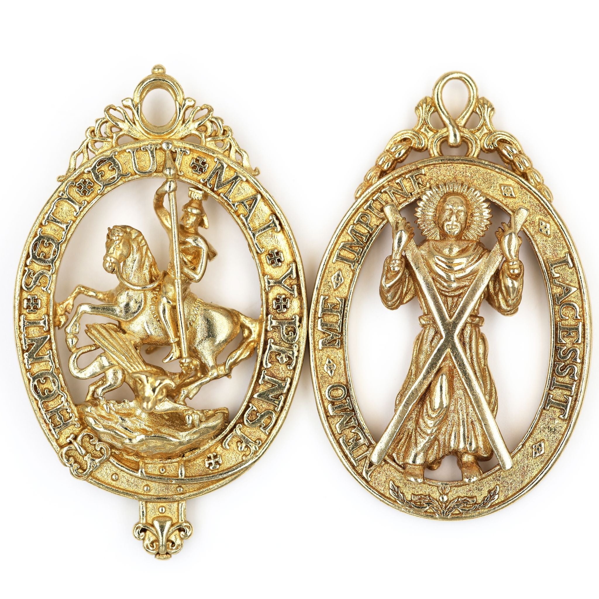 Pair British Order of the Garter & Thistle Pendants Brass Badges reproduction
