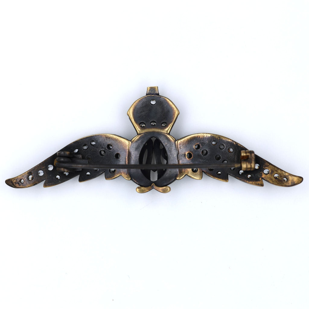 Cased Uk RAF Pilot Wings Brooch – Gold-Tone, Rhinestones & Enamel Crown () detail view 8