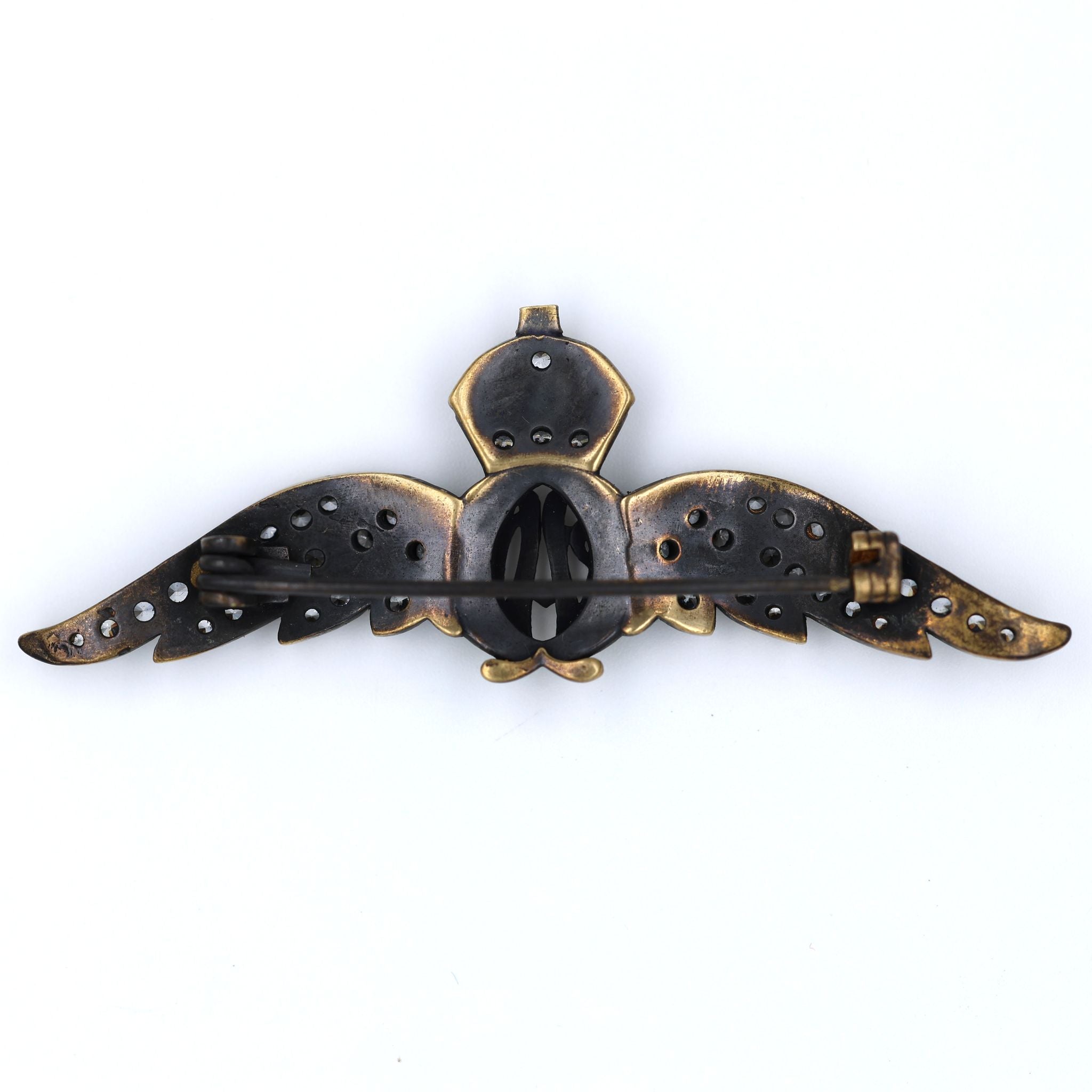 Cased Uk RAF Pilot Wings Brooch – Gold-Tone, Rhinestones & Enamel Crown () detail view 8