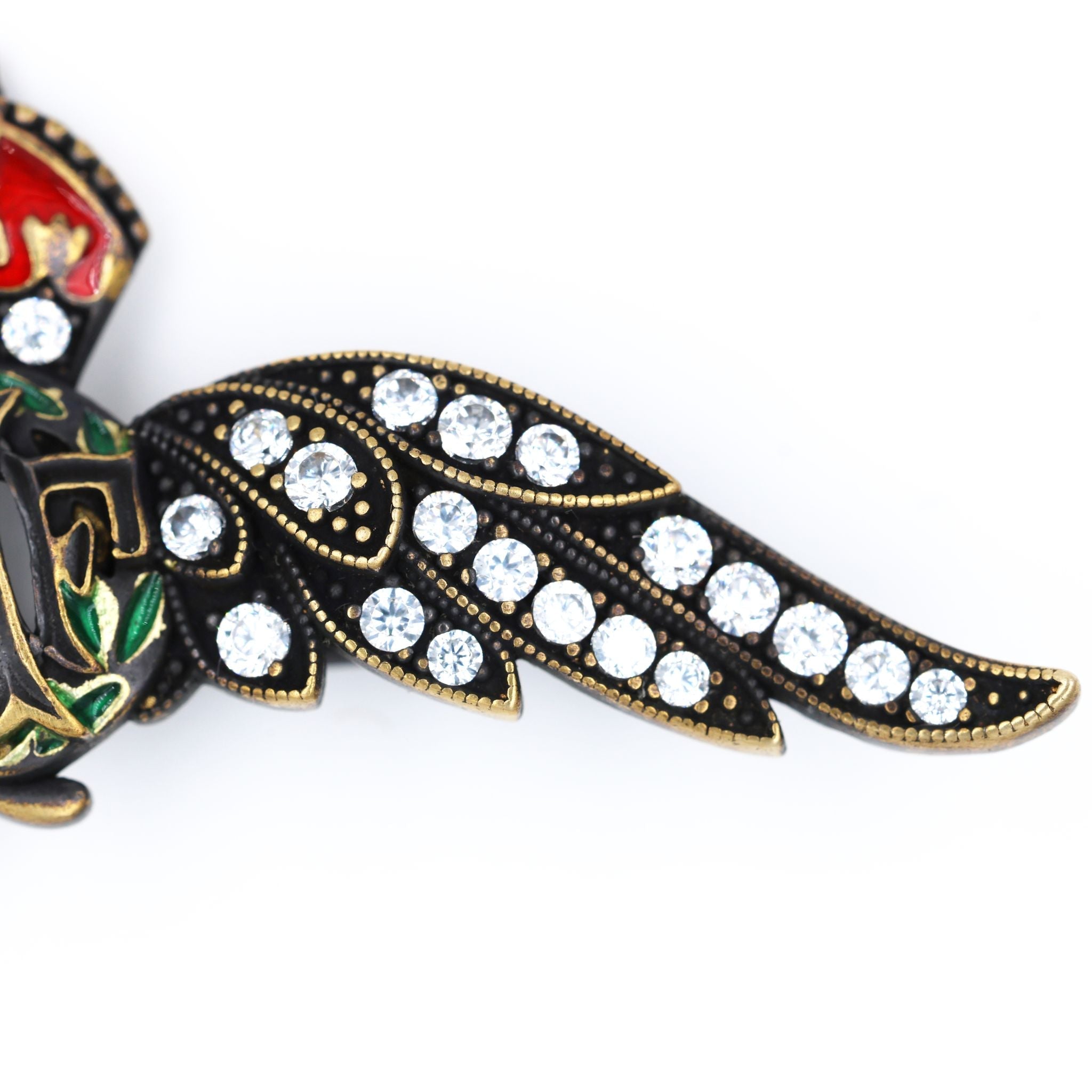 Cased Uk RAF Pilot Wings Brooch – Gold-Tone, Rhinestones & Enamel Crown () detail view 10