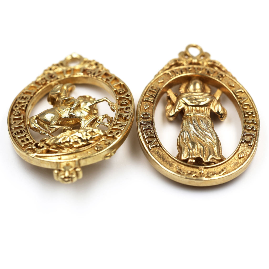 Pair British Order of the Garter & Thistle Pendants Brass Badges detail view 8