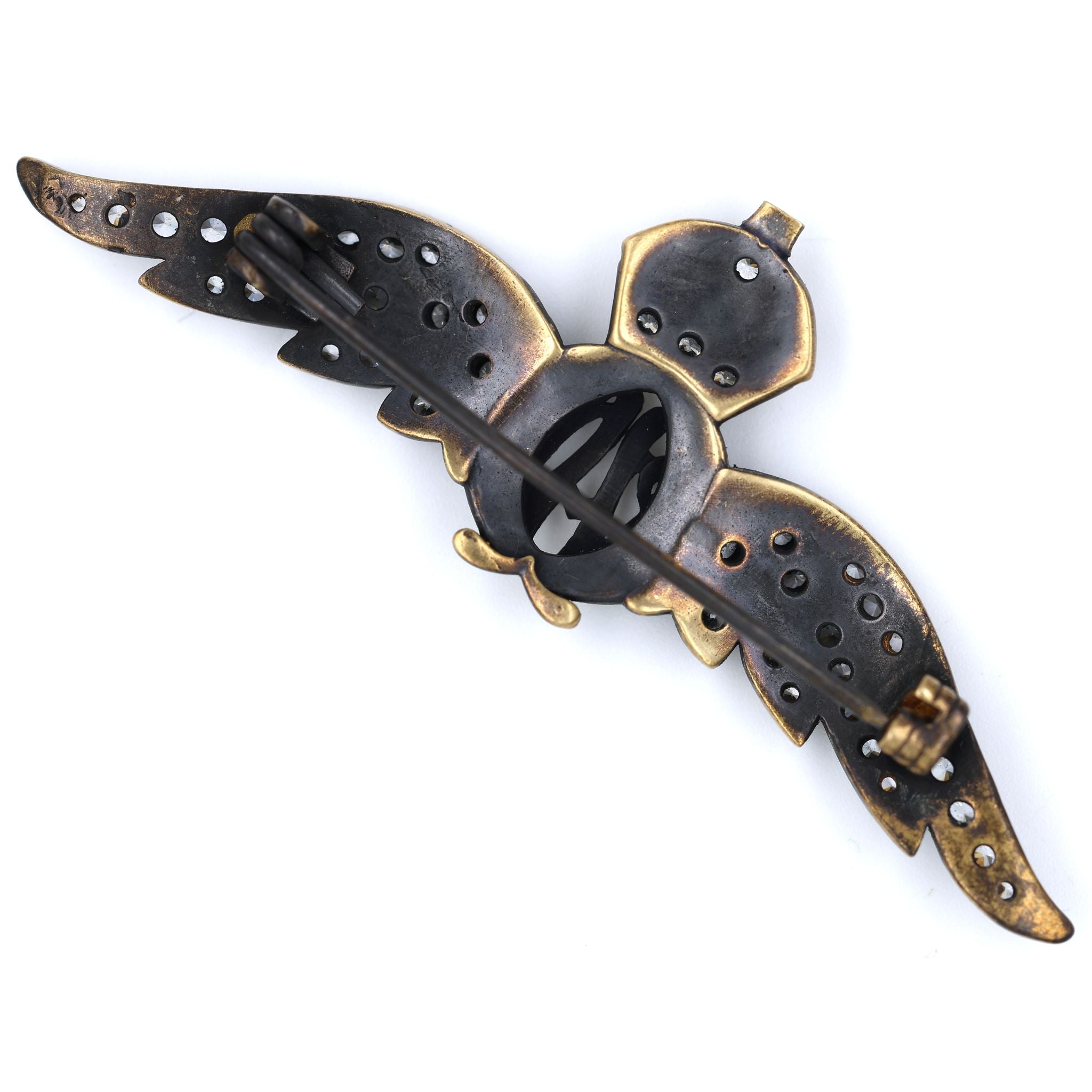 Cased Uk RAF Pilot Wings Brooch – Gold-Tone, Rhinestones & Enamel Crown () detail view 6