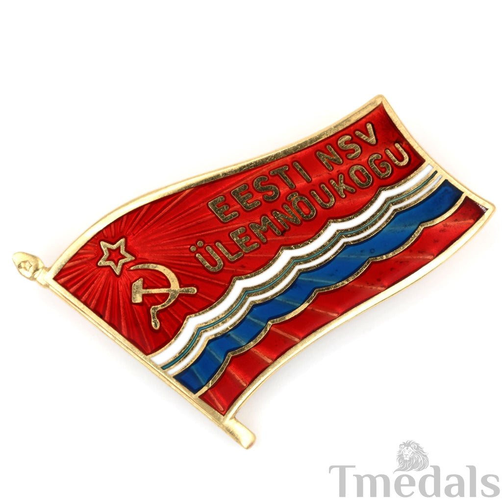 Soviet USSR Estonian Ssr Supreme Soviet Flag Pin Badge Brass Enamel detail view 5