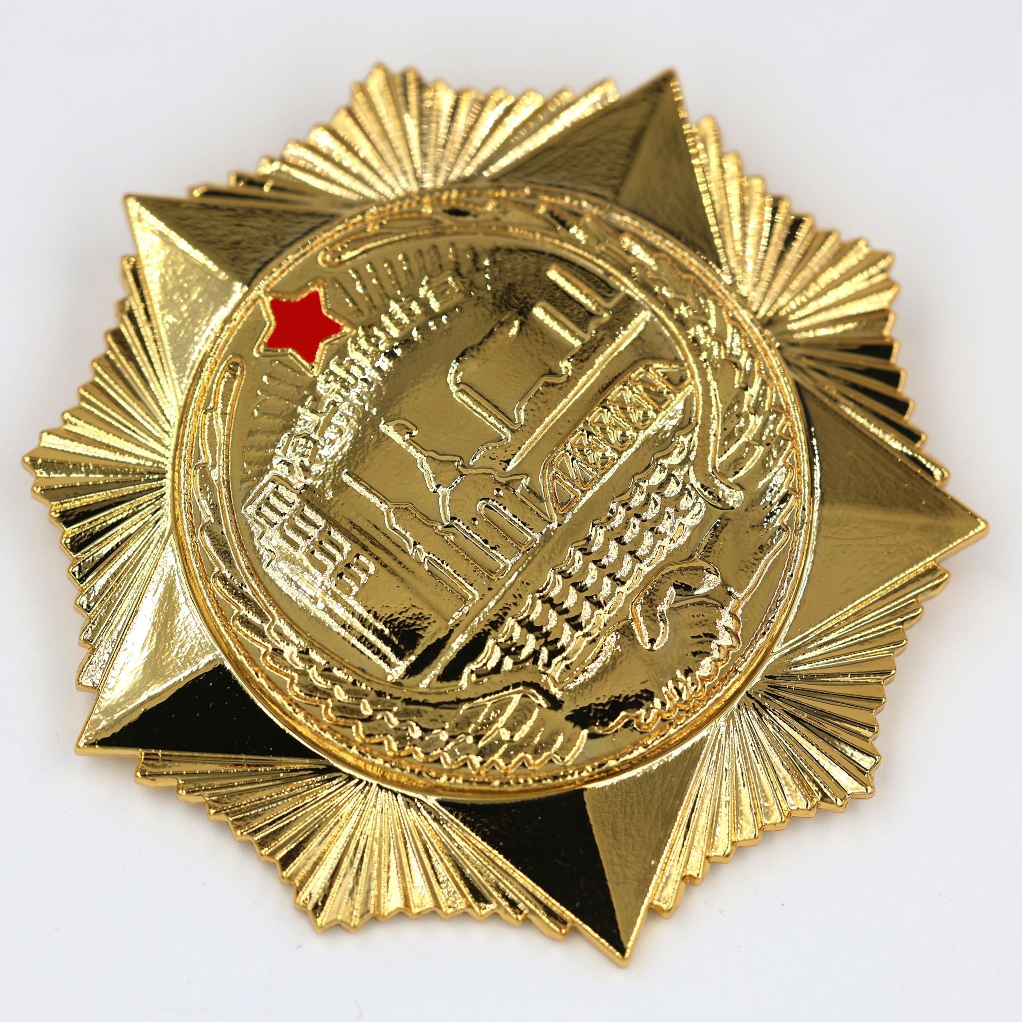 Chinese Shanghai Air Defense Medal Badge Gold Tone Soviet Pilot Assistance detail view 3