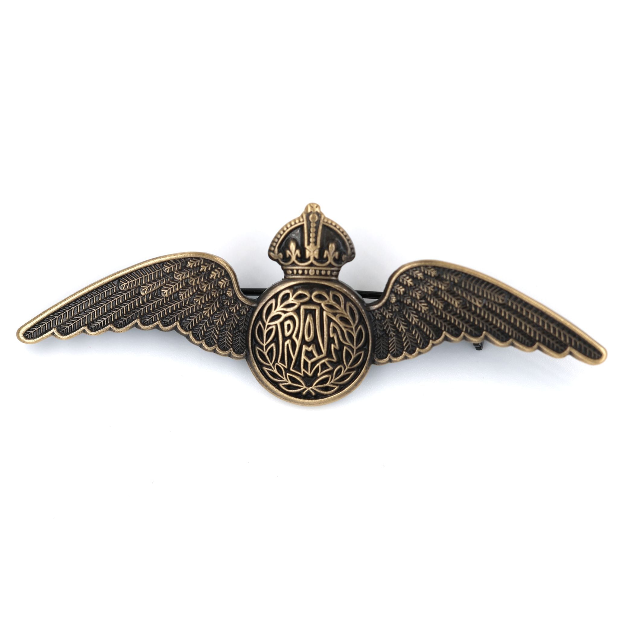 RAF Royal Air Force Pilot Wings Brooch Pin Antique Bronze Badge reproduction