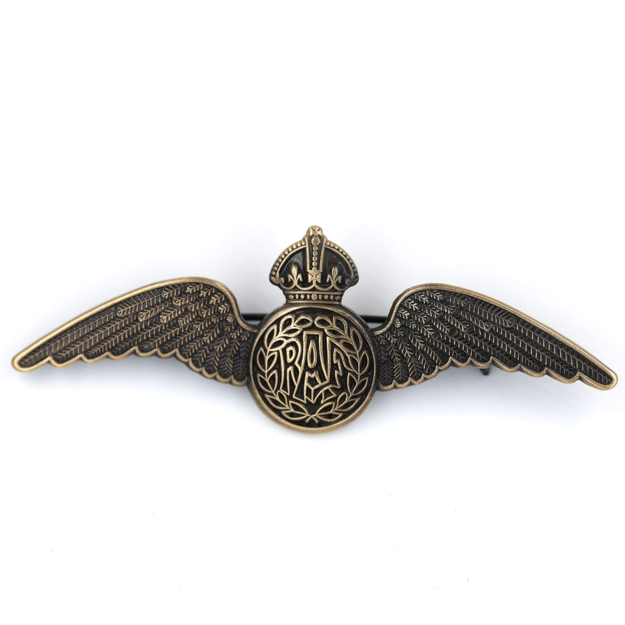 RAF Royal Air Force Pilot Wings Brooch Pin Antique Bronze Badge detail view 5