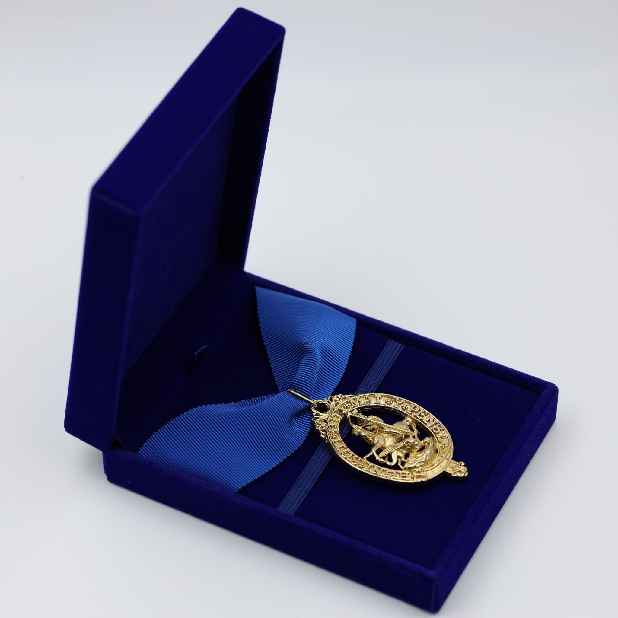 Cased British Order of the Garter “Lesser George” St George Neck Badge Ribbon detail view 3