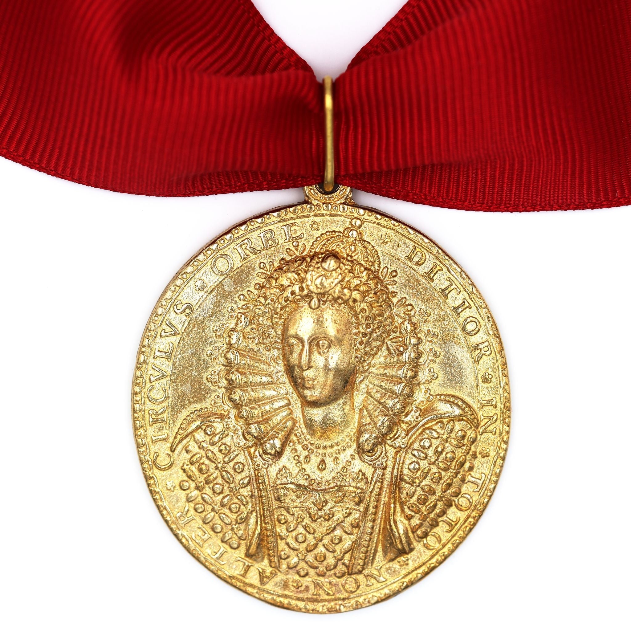 Queen Elizabeth I Armada Medal – Solid Copper with Red Ribbon Blue Case detail view 2