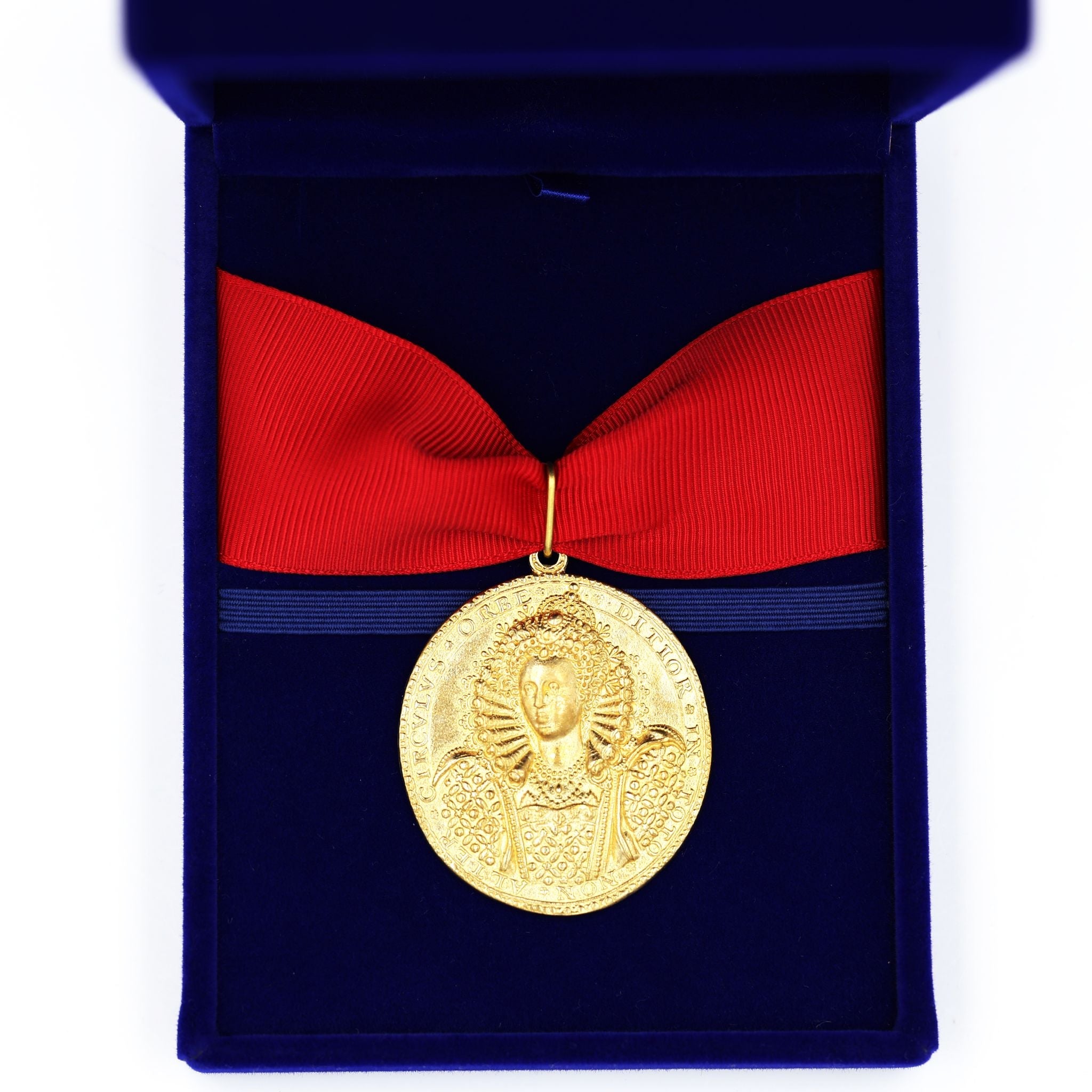 Queen Elizabeth I Armada Medal – Solid Copper with Red Ribbon Blue Case replica