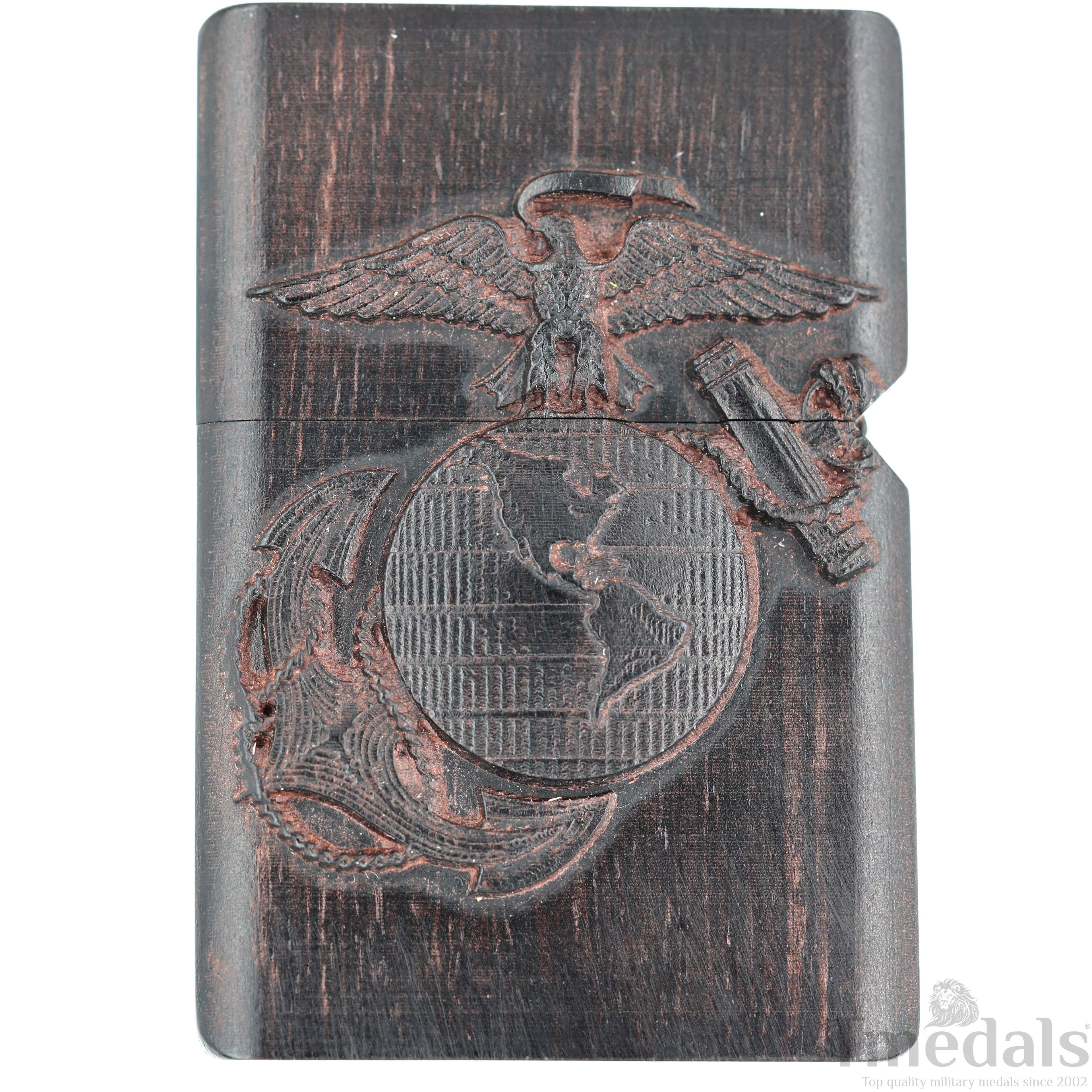 Hand-Carved U.S. Navy Inspired Wooden Lighter Case – Fits Standard Metal Insert – No Insert