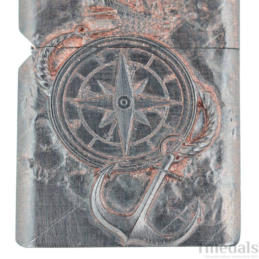 Hand-Carved U.S. Navy Inspired Wooden Lighter Case – Fits Standard Metal Insert – No Insert detail view 5