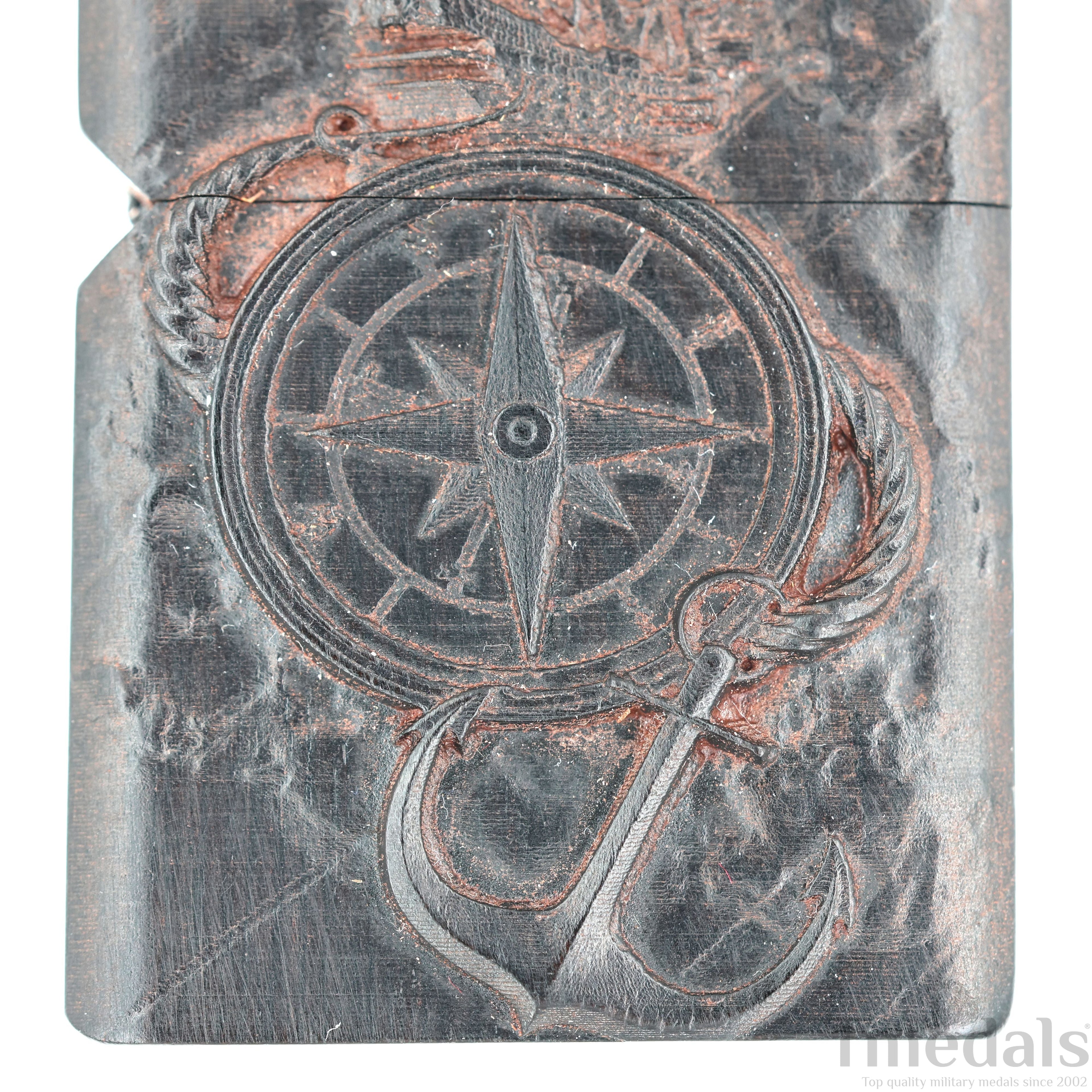 Hand-Carved U.S. Navy Inspired Wooden Lighter Case – Fits Standard Metal Insert – No Insert detail view 5