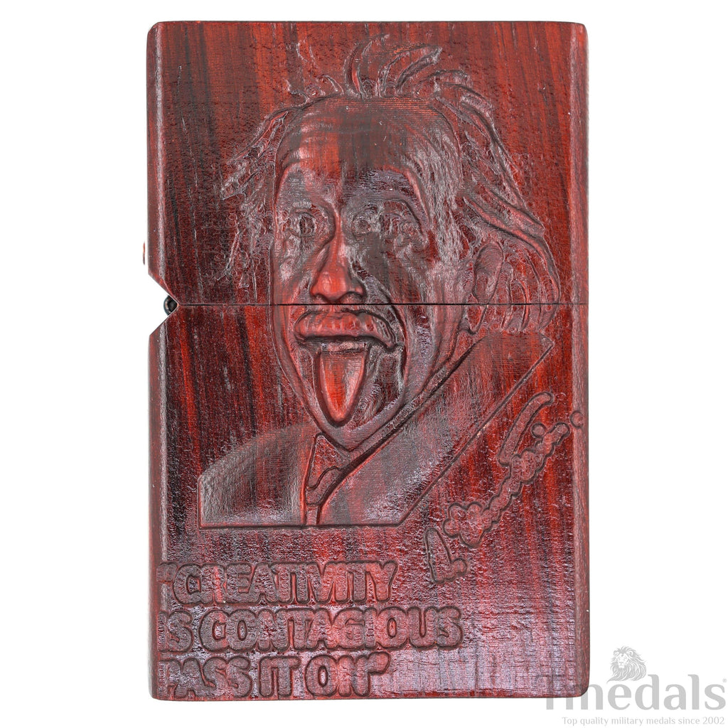 Einstein-Inspired Carved Wooden Lighter Case – Fits Standard Insert – No Insert