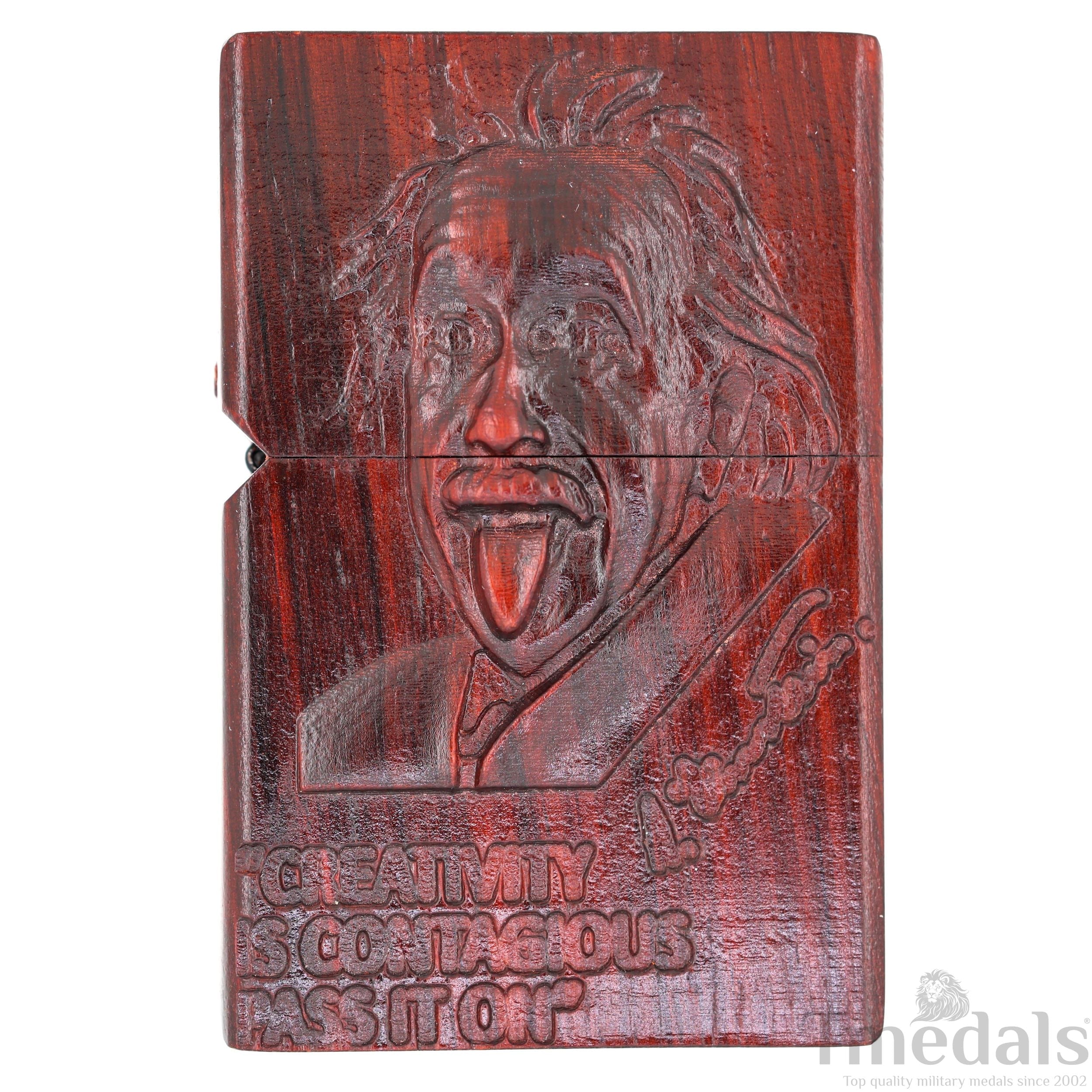 Einstein-Inspired Carved Wooden Lighter Case – Fits Standard Insert – No Insert