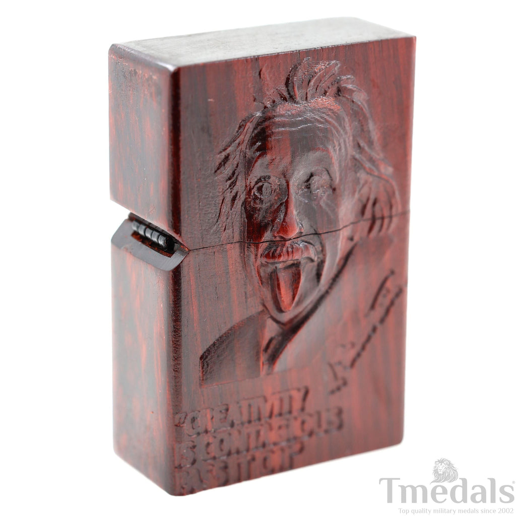 Einstein-Inspired Carved Wooden Lighter Case – Fits Standard Insert – No Insert detail view 3