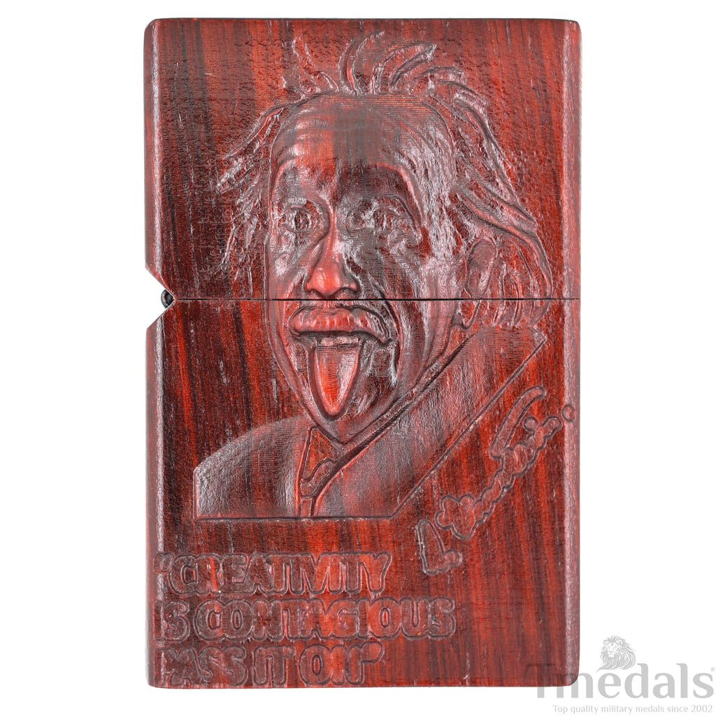Einstein-Inspired Carved Wooden Lighter Case – Fits Standard Insert – No Insert detail view 8