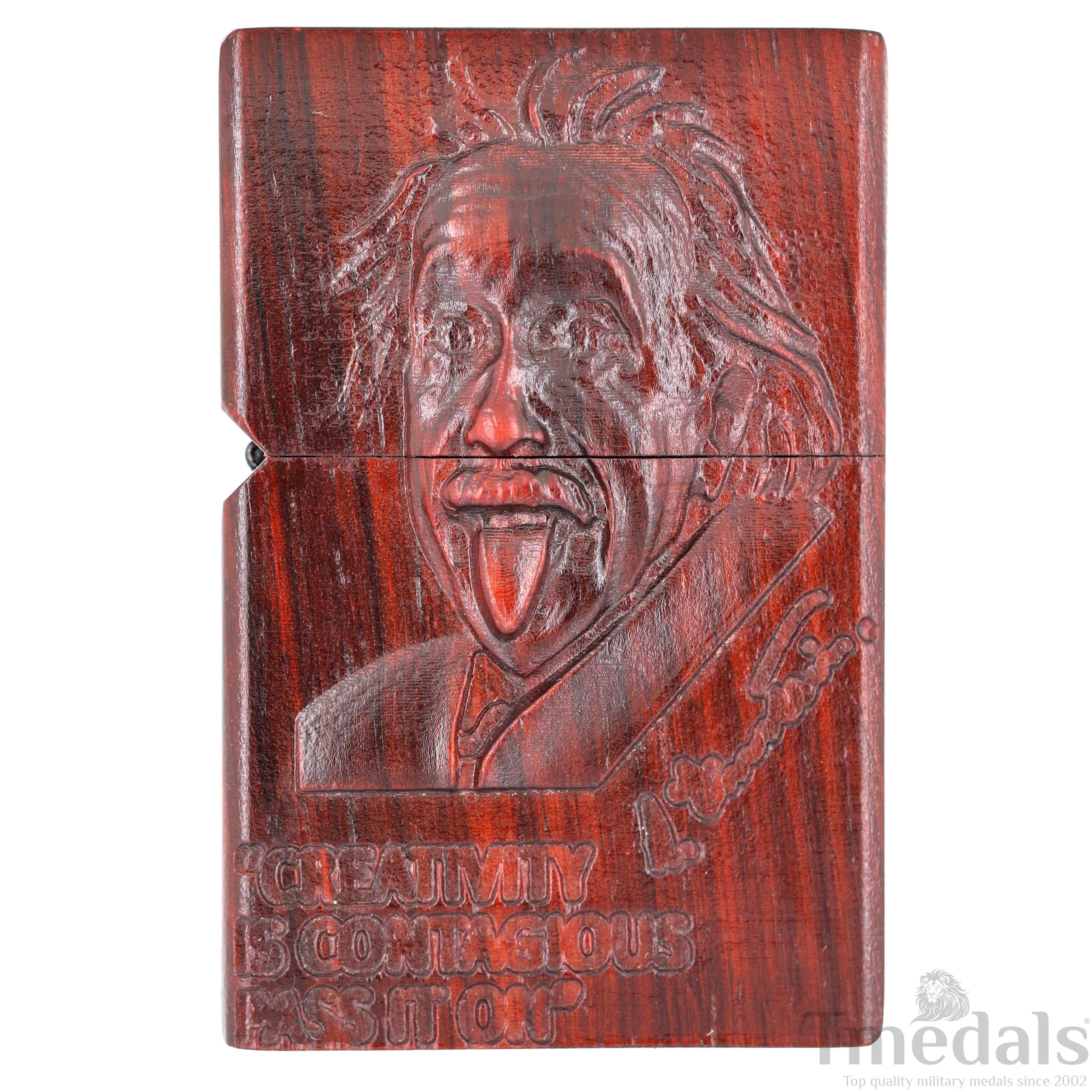 Einstein-Inspired Carved Wooden Lighter Case – Fits Standard Insert – No Insert detail view 8
