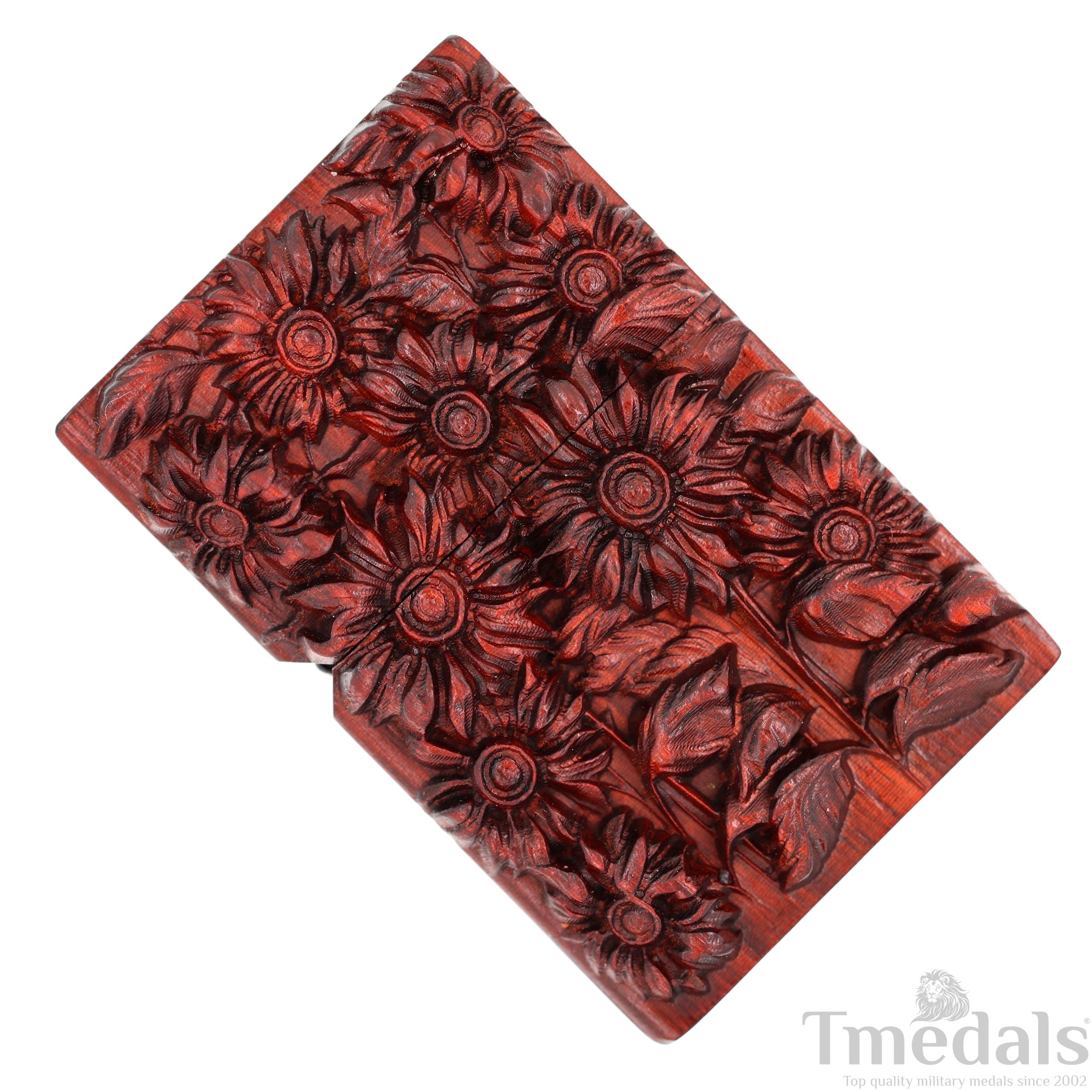 Hand-Carved Sunflower Wooden Lighter Case – Fits Standard Insert – No Insert detail view 7