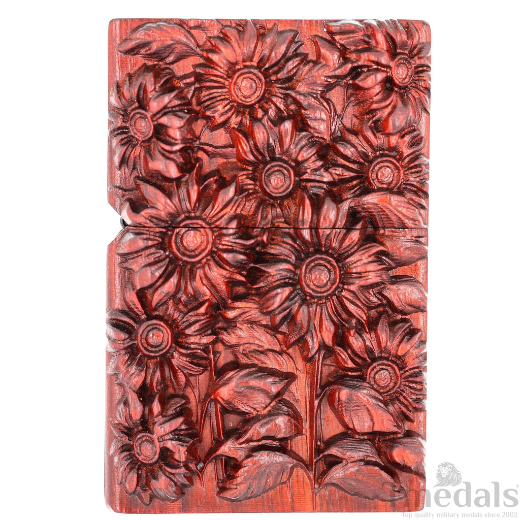 Hand-Carved Sunflower Wooden Lighter Case – Fits Standard Insert – No Insert detail view 6