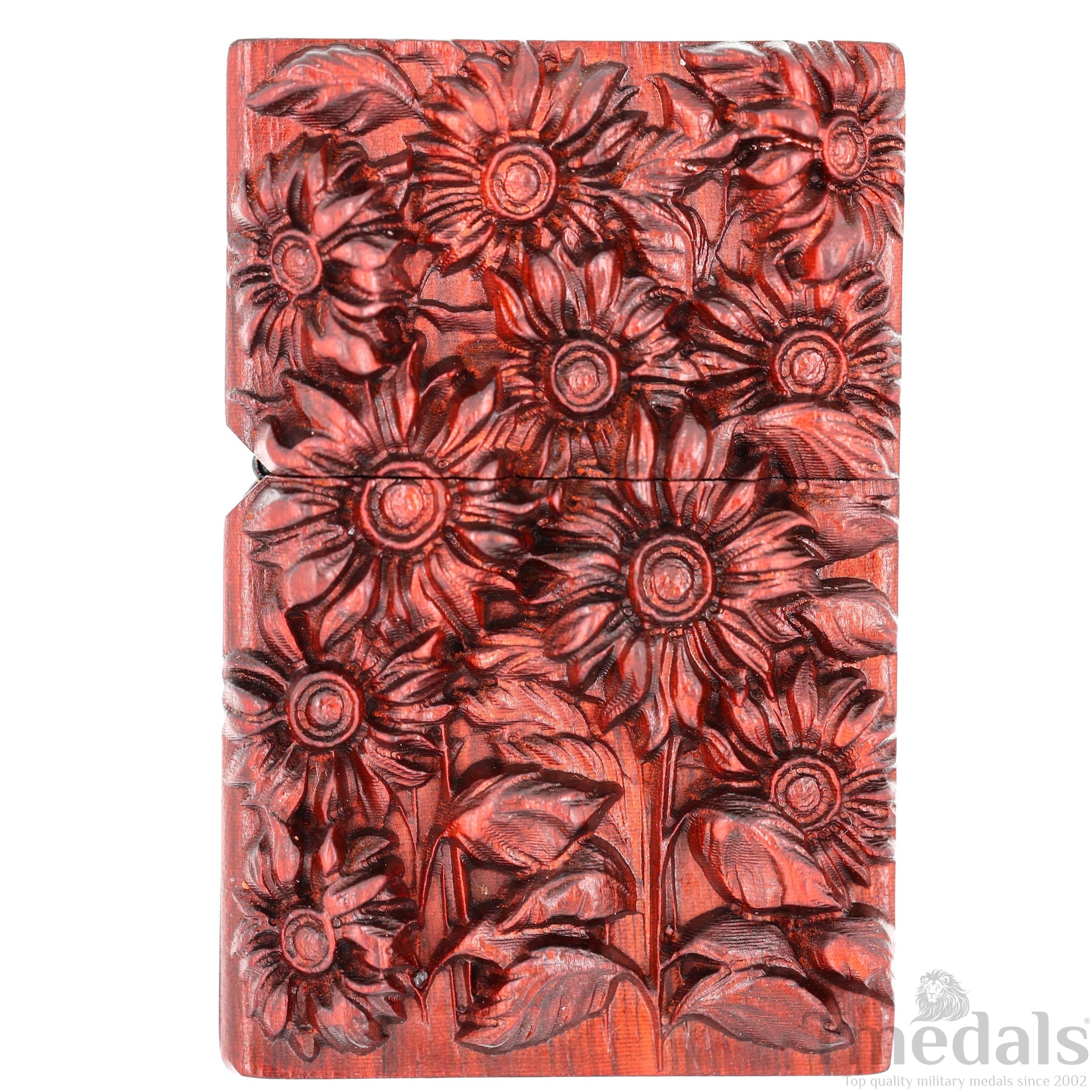 Hand-Carved Sunflower Wooden Lighter Case – Fits Standard Insert – No Insert detail view 6