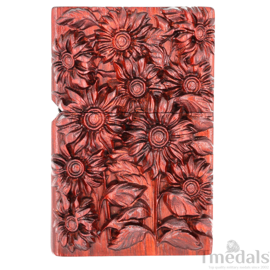 Hand-Carved Sunflower Wooden Lighter Case – Fits Standard Insert – No Insert