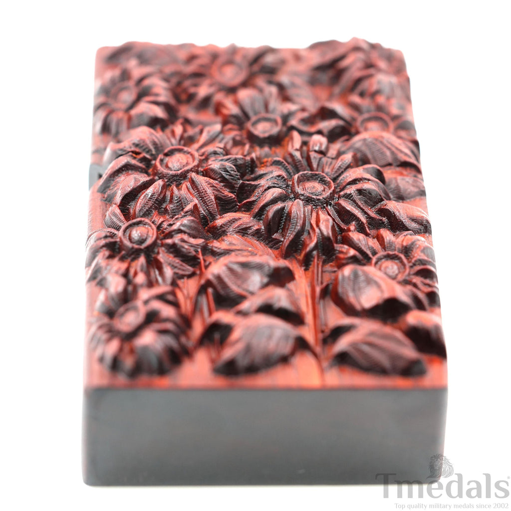 Hand-Carved Sunflower Wooden Lighter Case – Fits Standard Insert – No Insert detail view 8