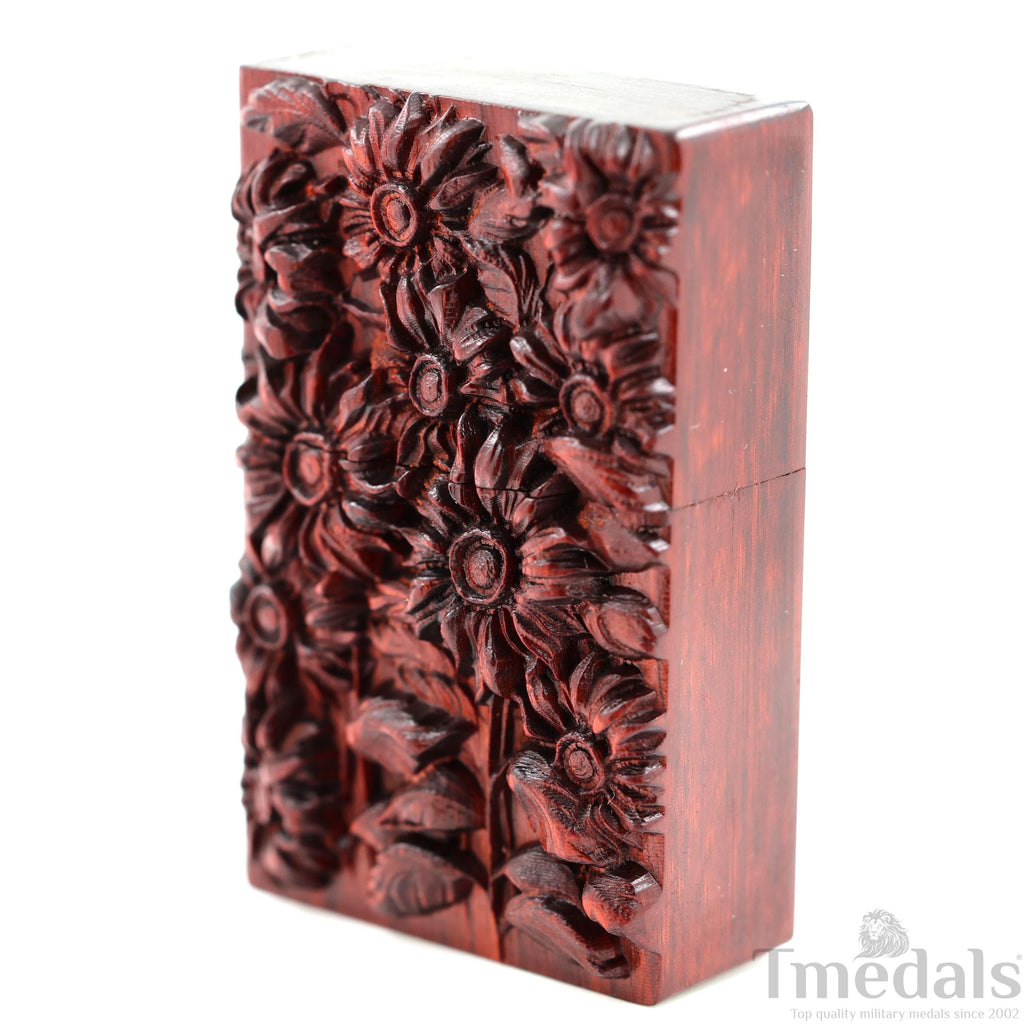 Hand-Carved Sunflower Wooden Lighter Case – Fits Standard Insert – No Insert detail view 2