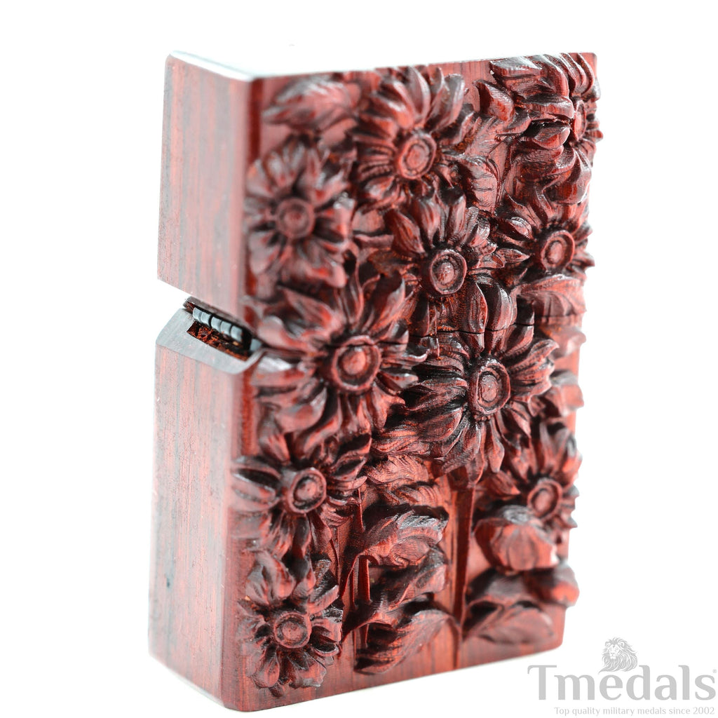 Hand-Carved Sunflower Wooden Lighter Case – Fits Standard Insert – No Insert detail view 5