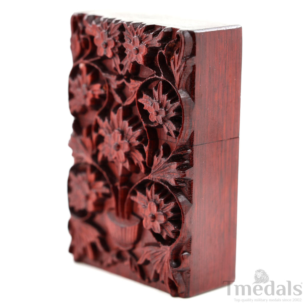 Hand-Carved Floral Wooden Lighter Case – Fits Standard Insert – No Insert detail view 3