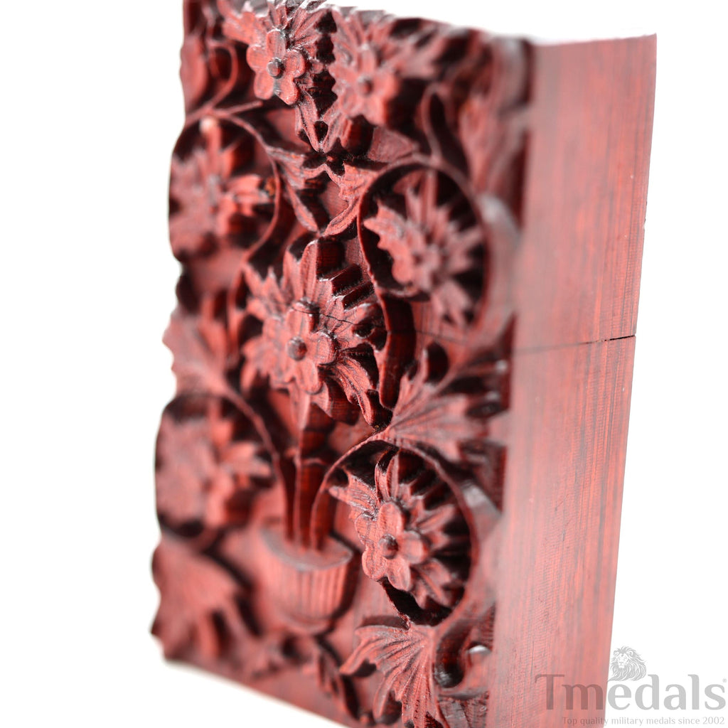 Hand-Carved Floral Wooden Lighter Case – Fits Standard Insert – No Insert detail view 8