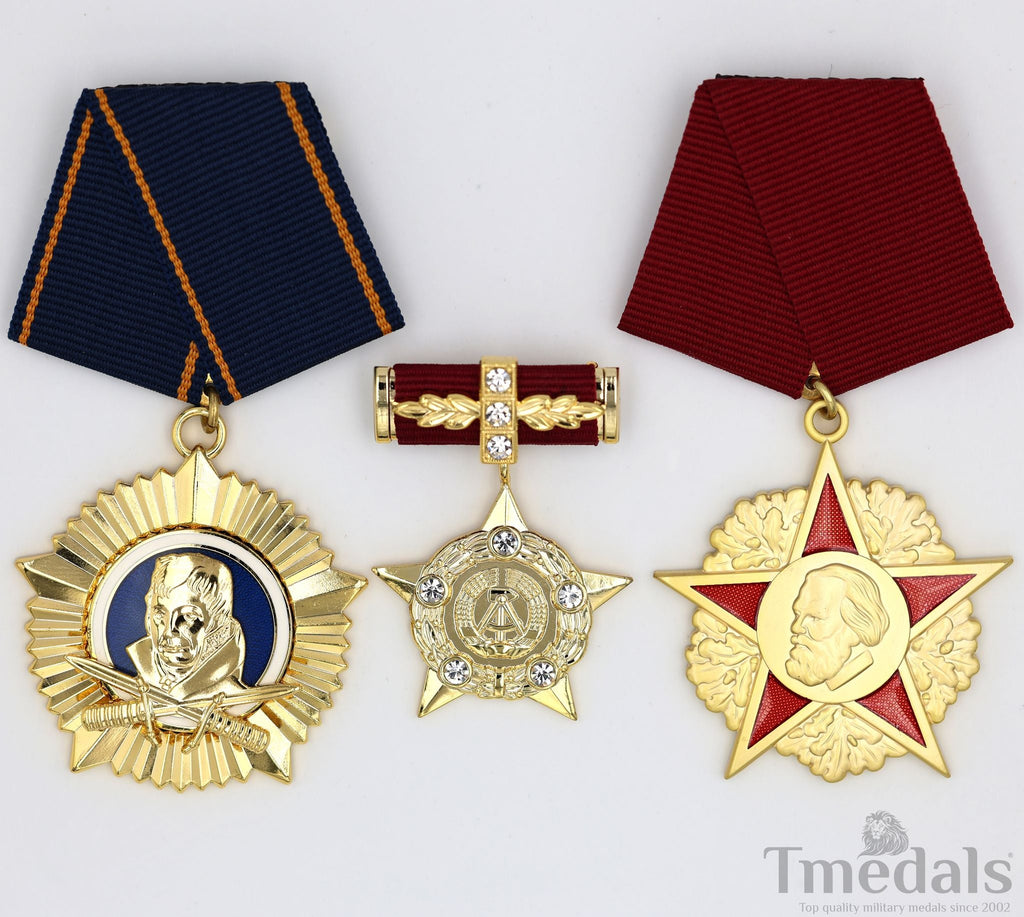 DDR Medal Set – Hero of GDR, Karl Marx, Scharnhorst – Germany Full-Size replica