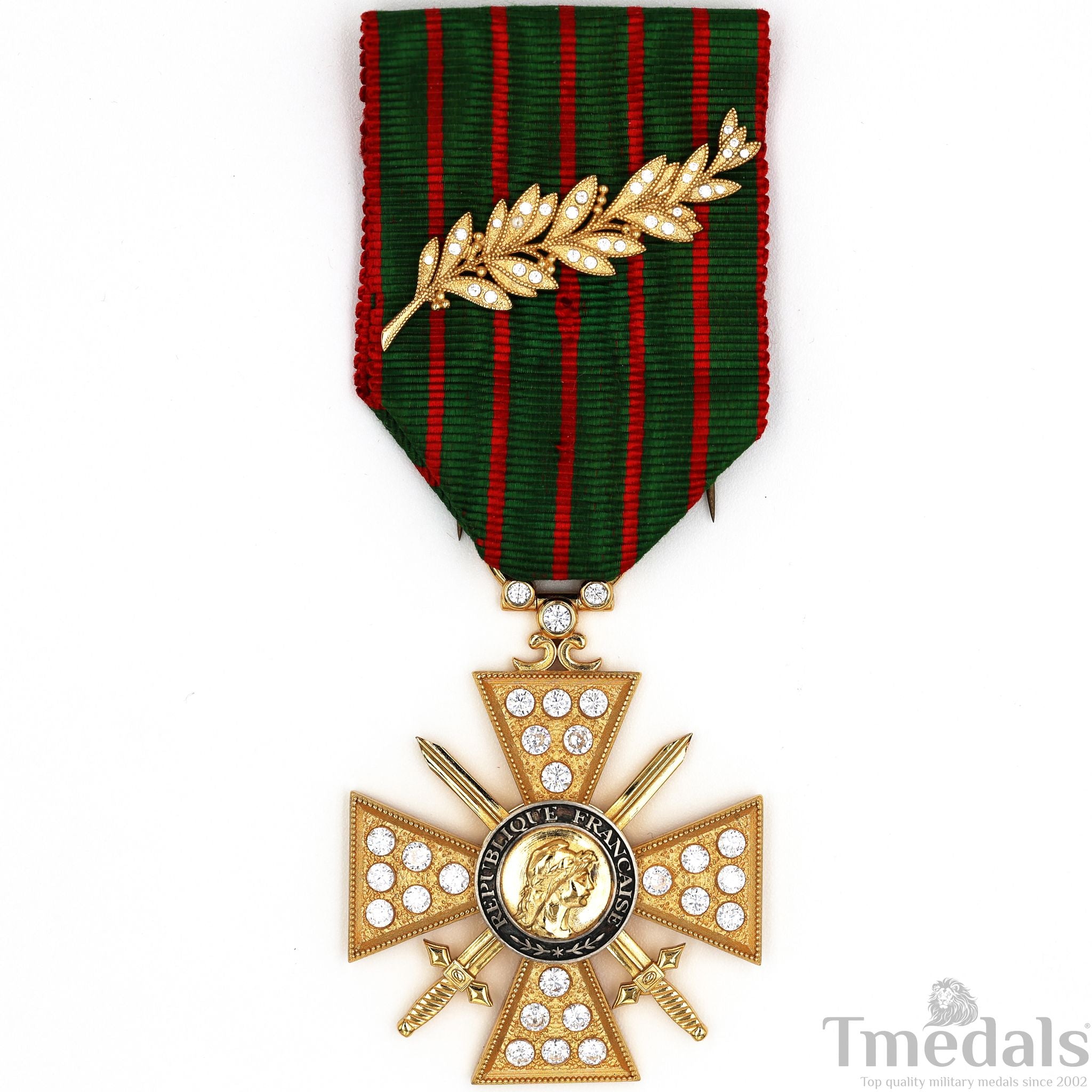 France Croix de Guerre 1914 – 1918 with Diamonds – Marshal Foch – 925 Silver replica