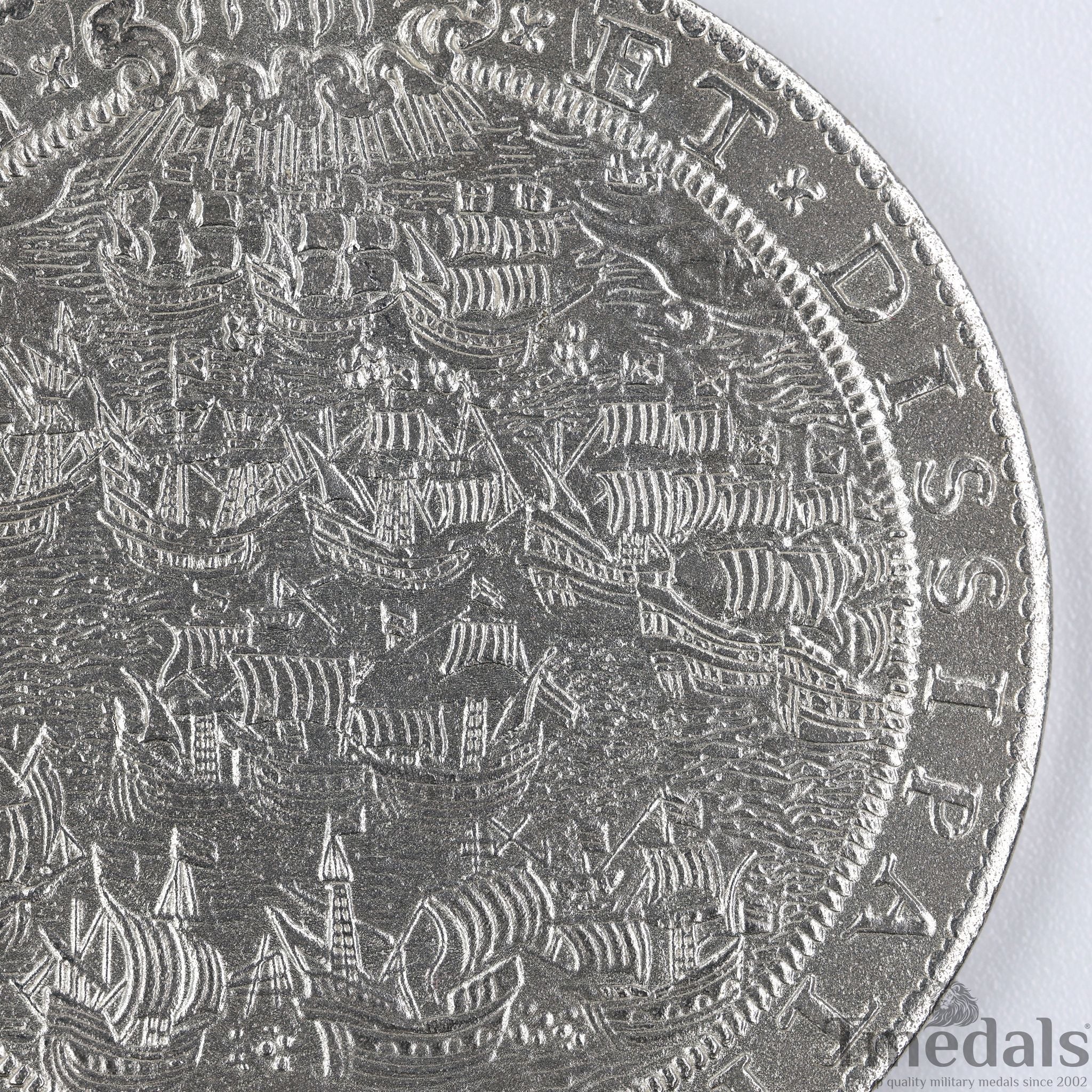 UK Elizabeth I Defeat of the Spanish Armada Medal 1588-Pure 925 Sterling Silver detail view 12