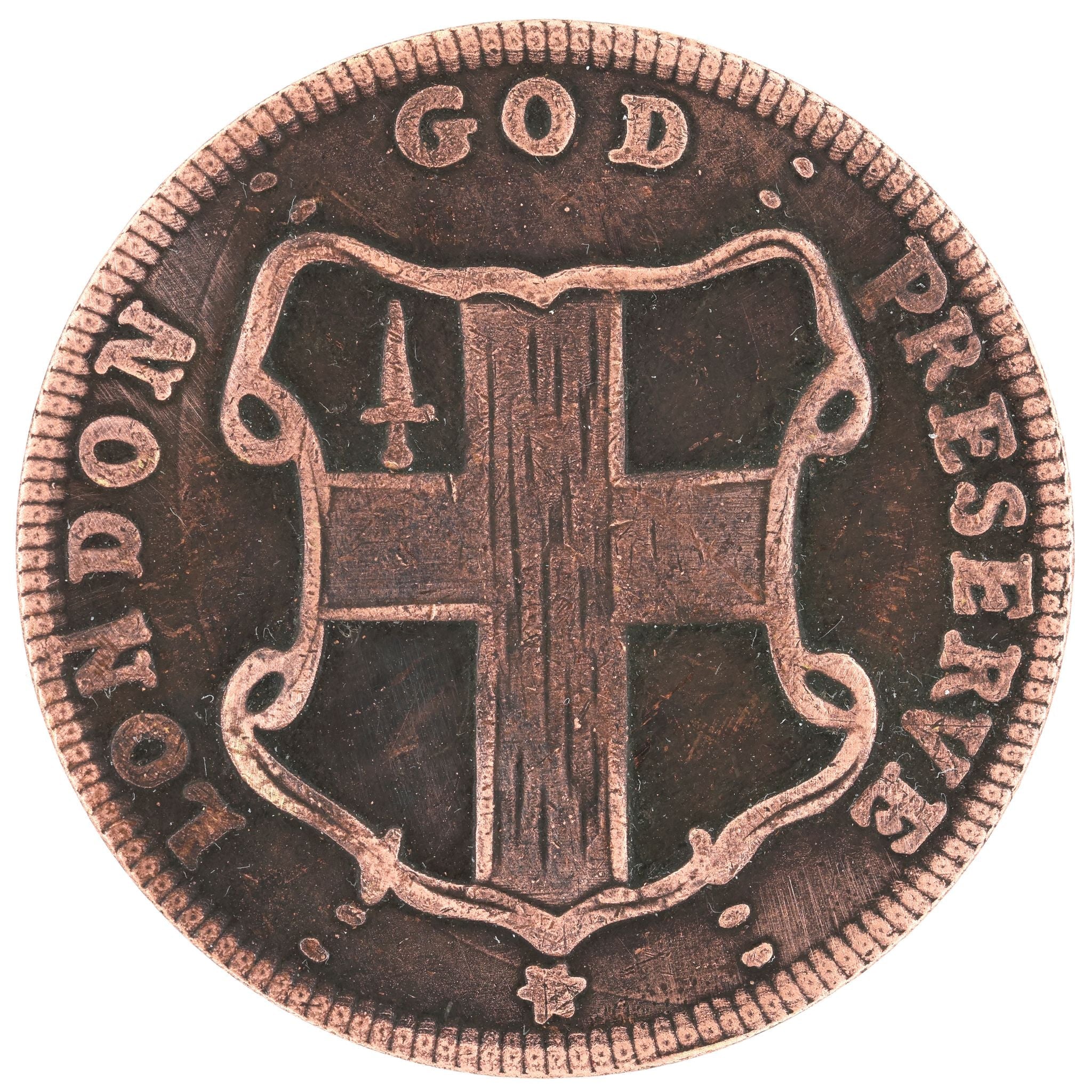 London Elephant Token Medal “God Preserve London” U.S. detail view 2