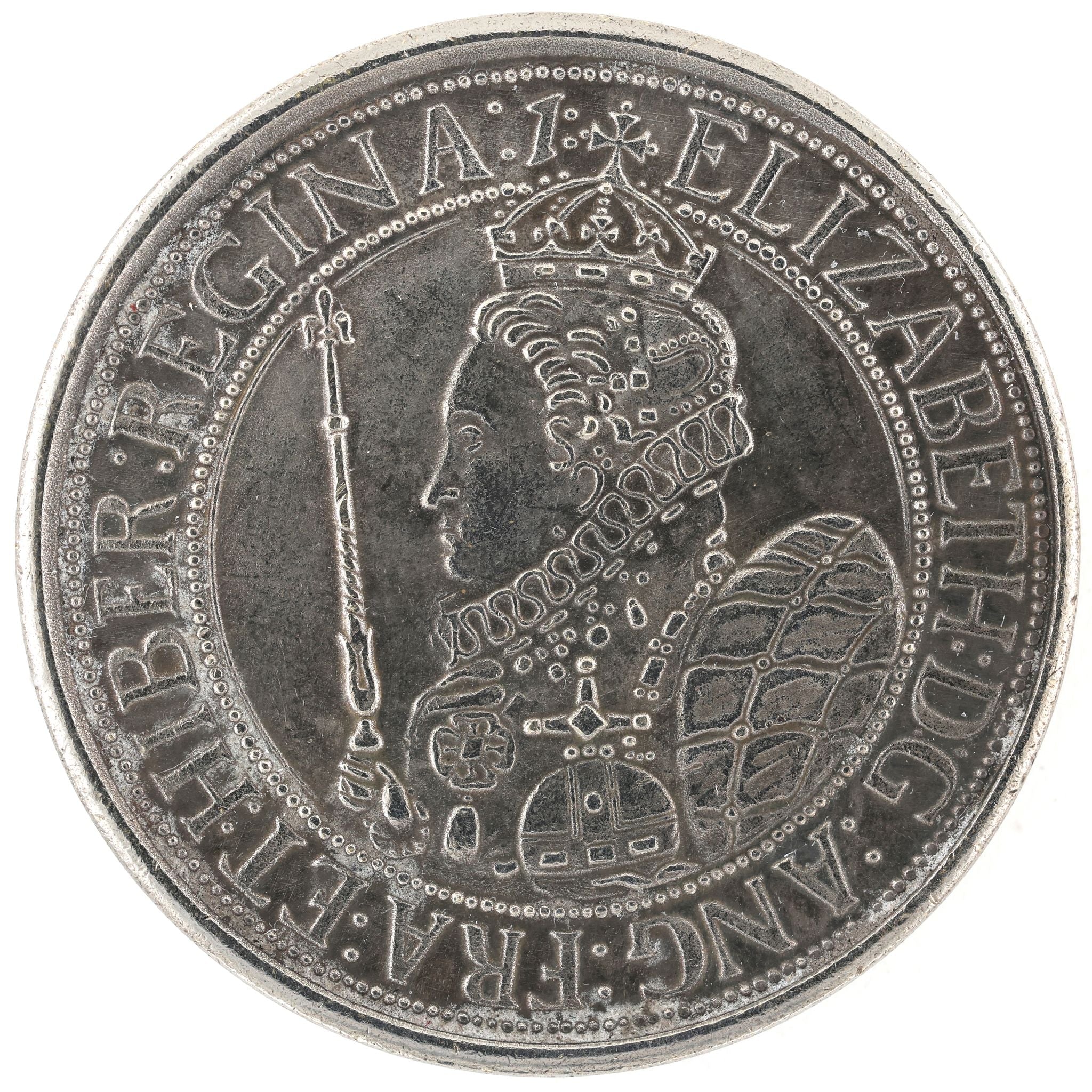 1601 Queen Elizabeth I Sixpence Medal Tudor England Brass Silver Plated replica