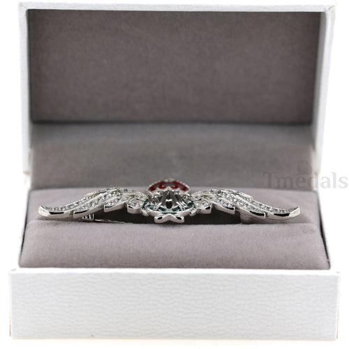Cased UK RAF Pilot Wings Brooch Silver-Tone, Glass Rhinestones & Enamel detail view 2