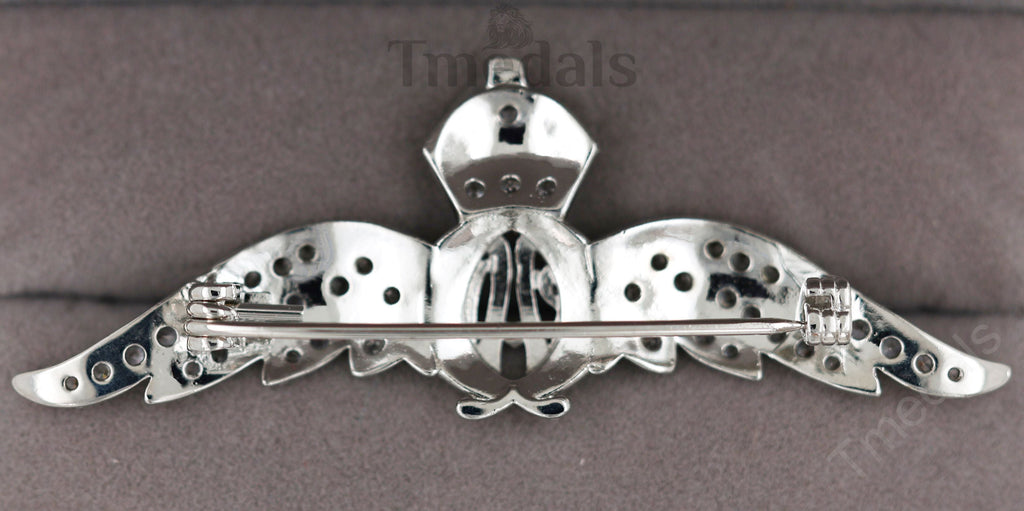 Cased UK RAF Pilot Wings Brooch Silver-Tone, Glass Rhinestones & Enamel detail view 4