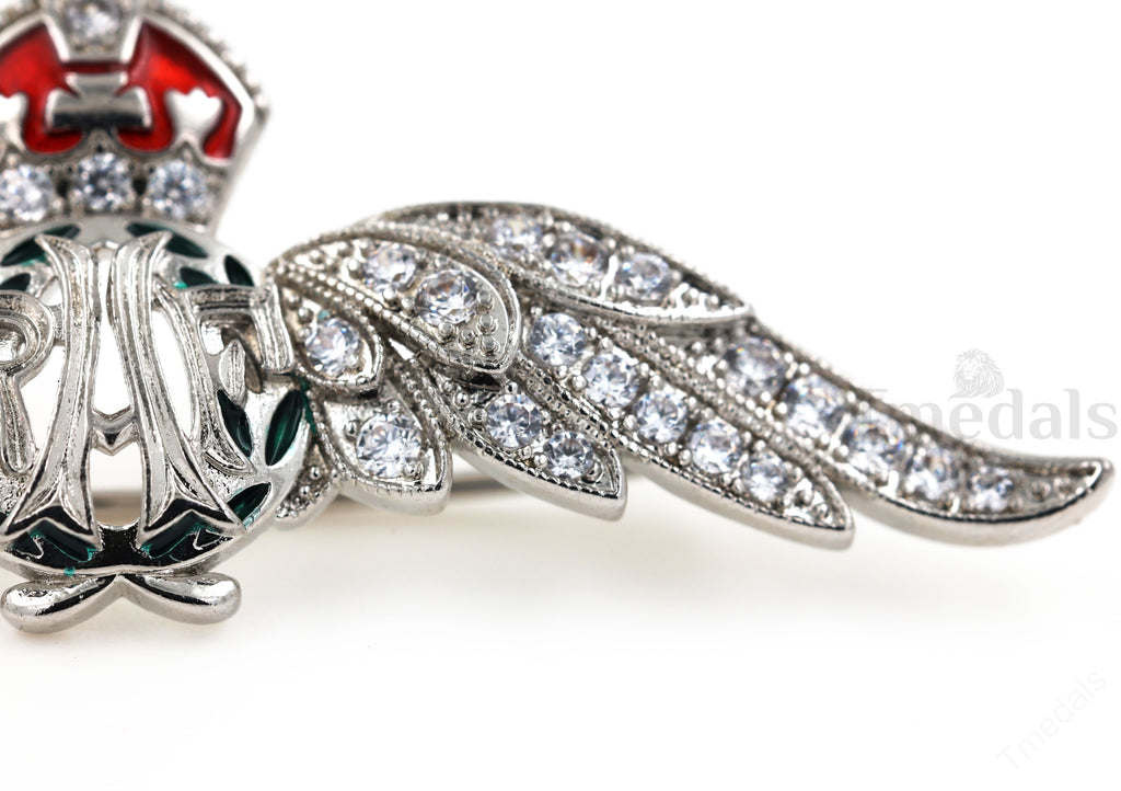 Cased UK RAF Pilot Wings Brooch Silver-Tone, Glass Rhinestones & Enamel detail view 8