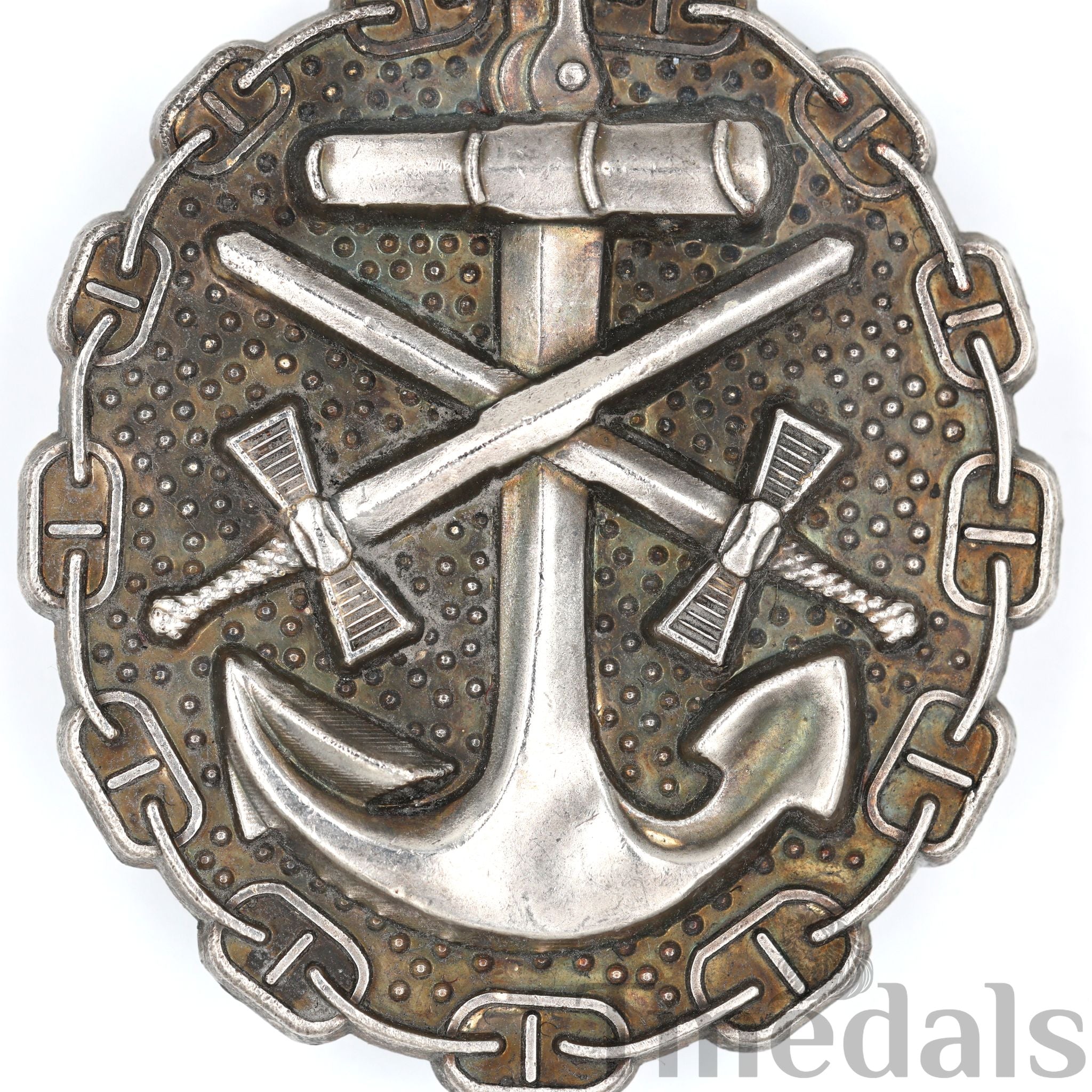 WWI Imperial German Naval Wound Badge 1918 Silver Grade Anchor Chain Pin detail view 3