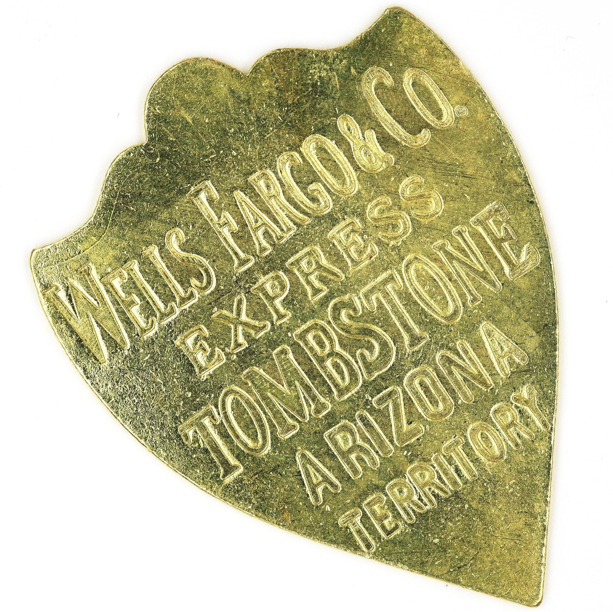 Wells Fargo & Co. Express Shield Badge Tombstone Arizona Territory – Brass detail view 3