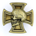 Skull Cross Pin WWII German-Inspired – Antique Brass 3D Fantasy Lapel Badge reproduction