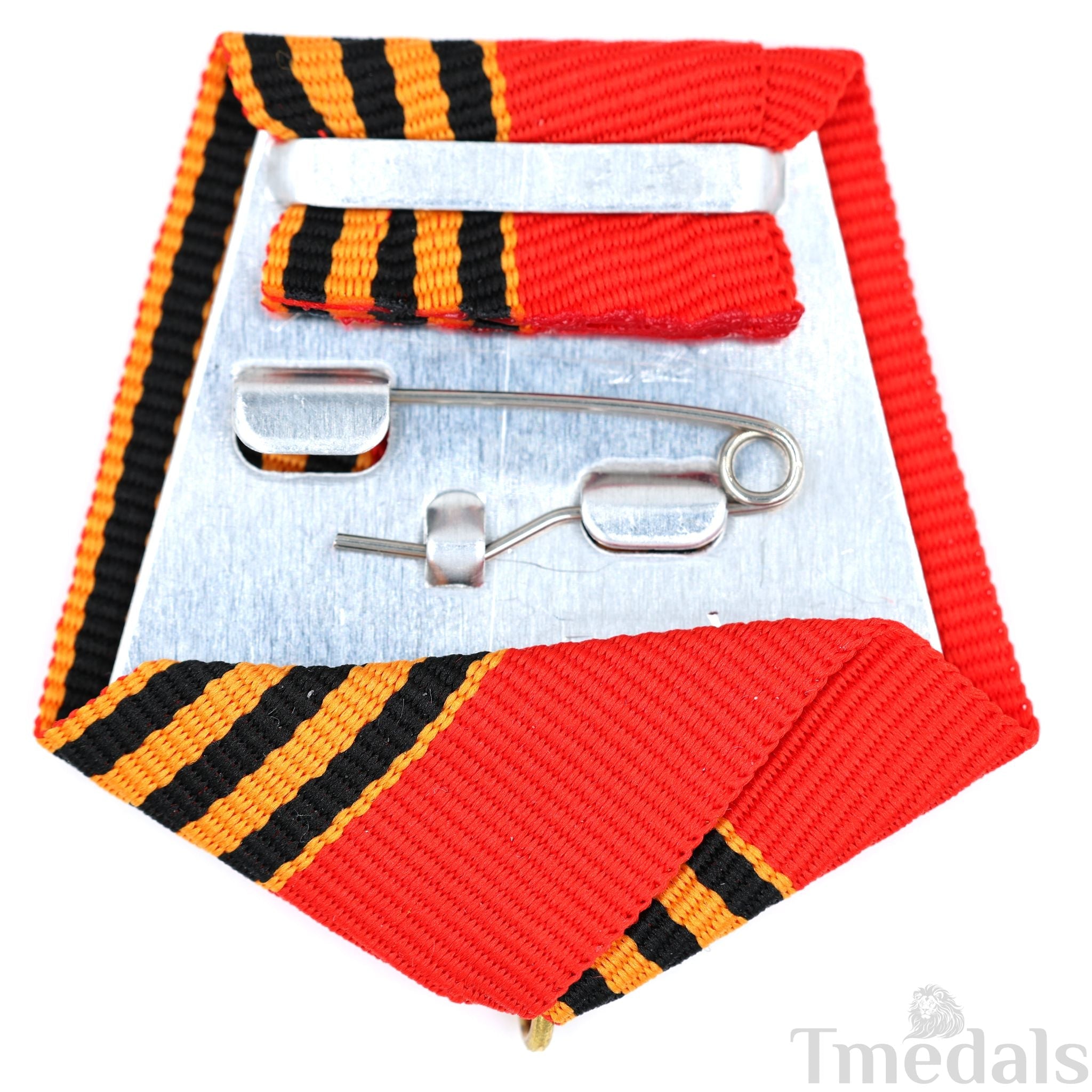 Imperial Russian Red Medal Ribbon Bow with St George Edge Mount detail view 2