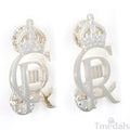 King Charles Iii Ciiir Cypher Badge Pair Brass Real Silver Plated - UK reproduction