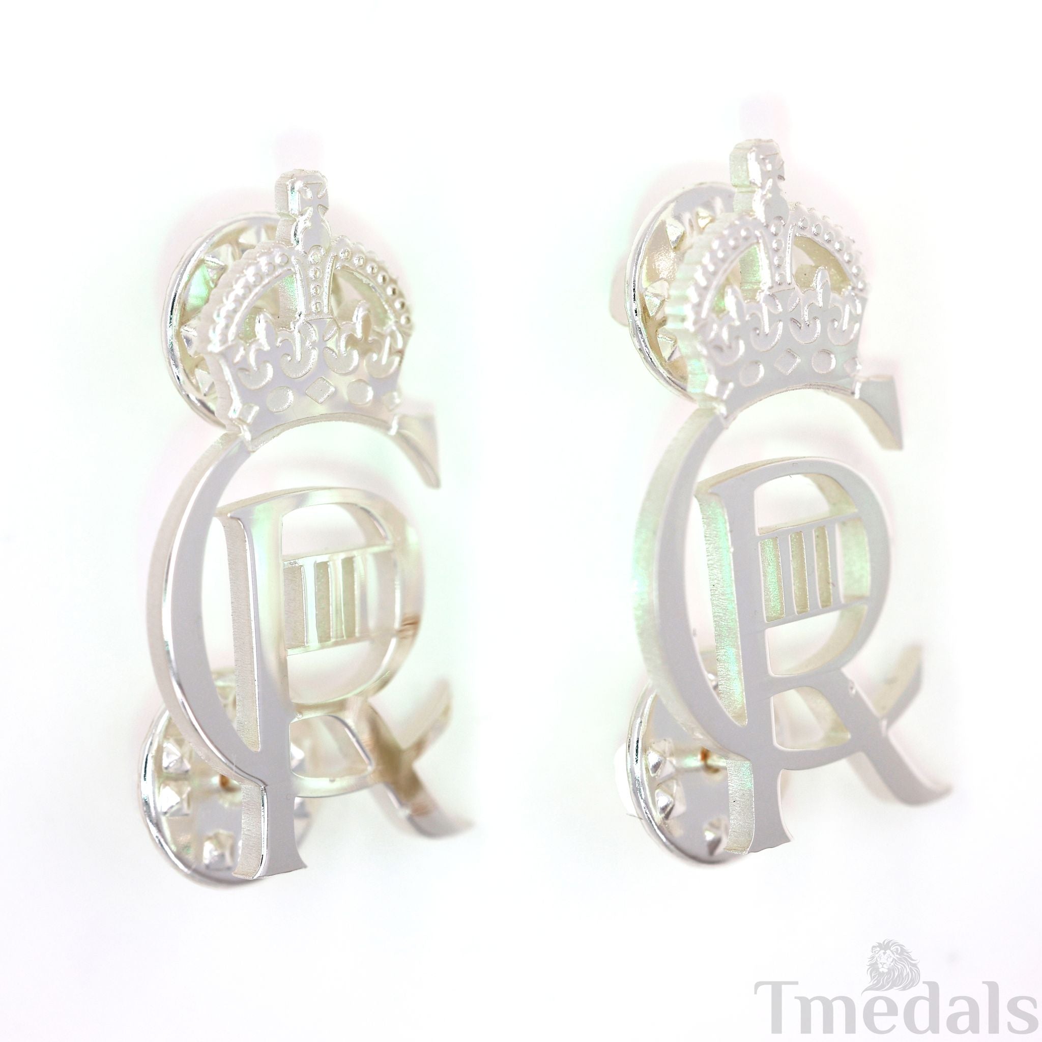 King Charles Iii Ciiir Cypher Badge Pair Brass Real Silver Plated - UK detail view 2
