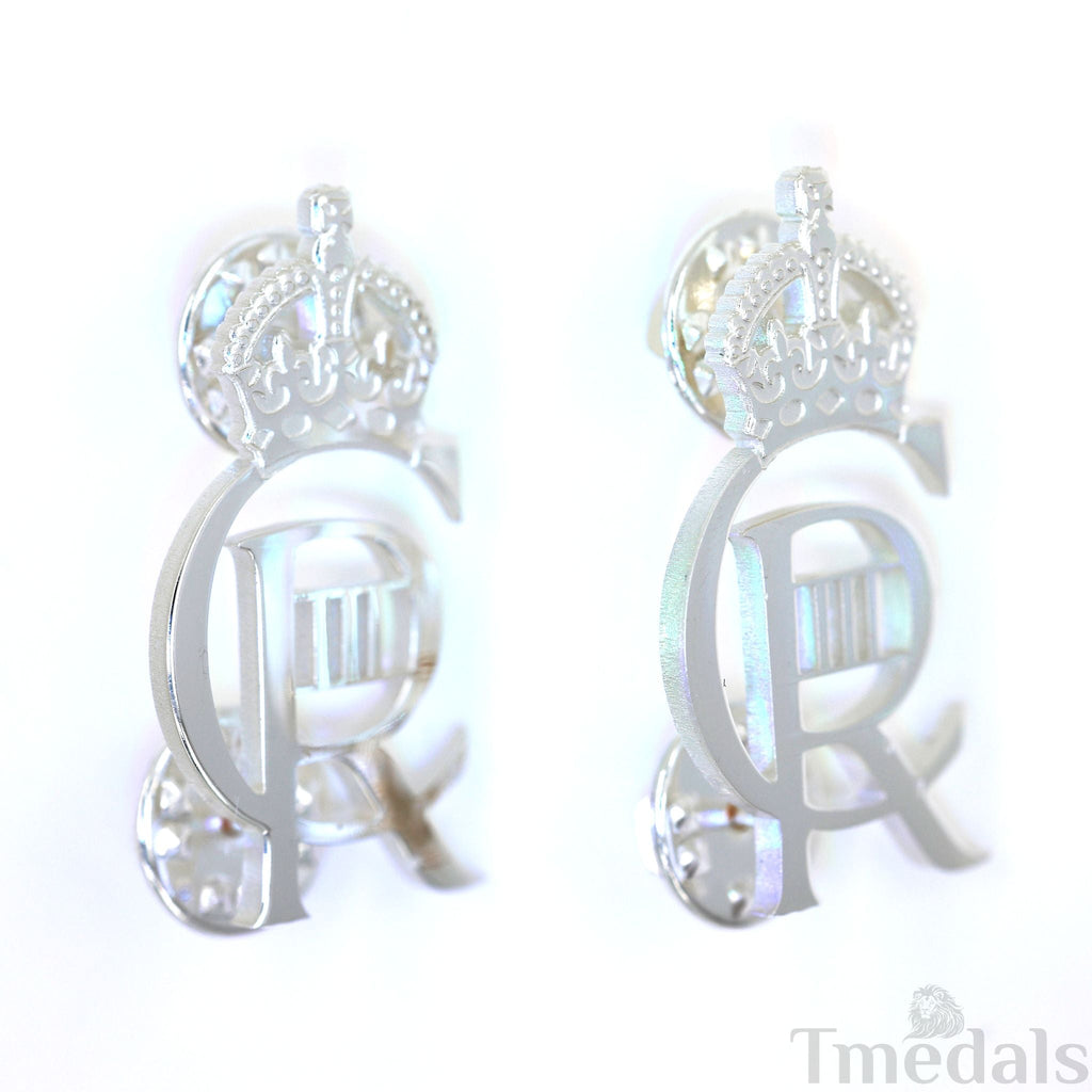 King Charles Iii Ciiir Cypher Badge Pair Brass Real Silver Plated - UK detail view 6