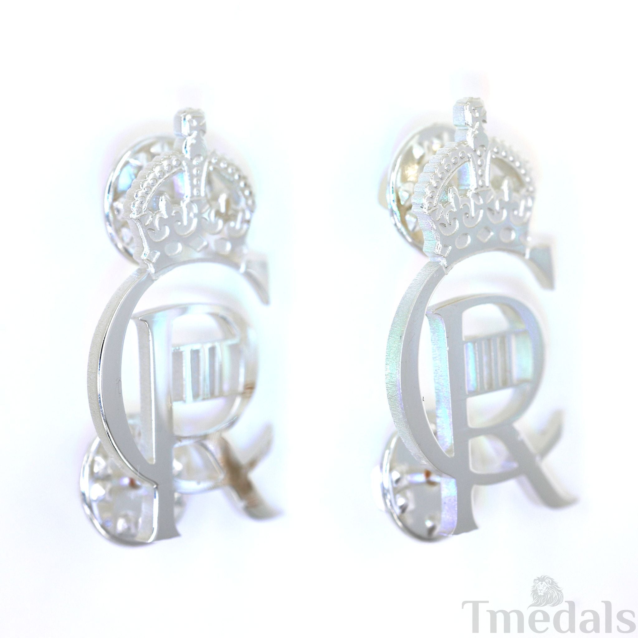 King Charles Iii Ciiir Cypher Badge Pair Brass Real Silver Plated - UK detail view 6